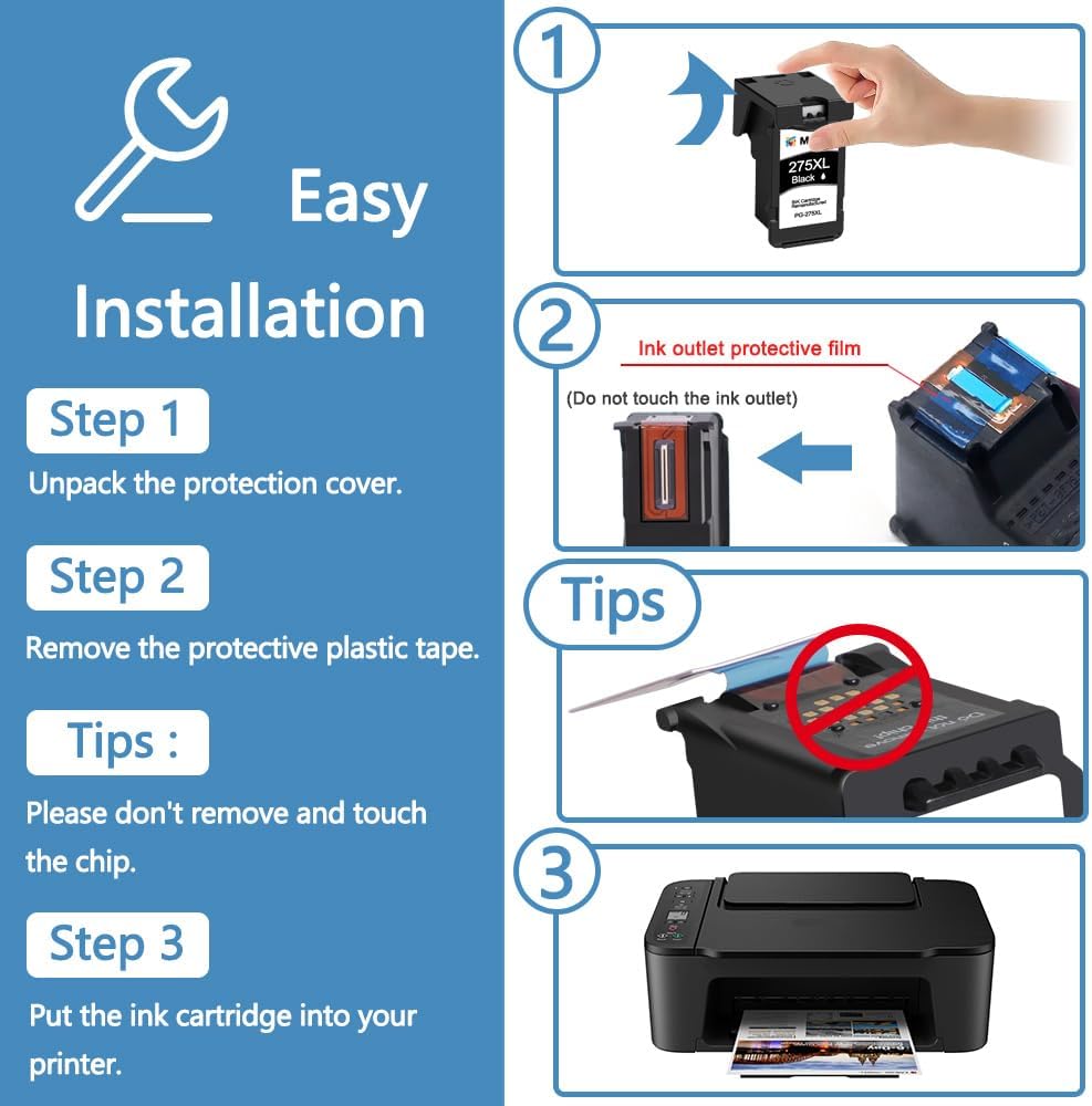 275XL 276XL Remanufactured Ink Cartridge Replacement for Canon 275 and 276 XL PG-275XL CL-276XL Ink for Canon PIXMA TS3520 TS3522 TS3500 TR4720 TR4722 TR4700 Printers (1 Black, 1 Color Combo)