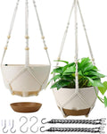 Koalaime Hanging Planter Self Watering 10 Inch, 2 Pack Indoor Outdoor Hanging Baskets, Hanging Flower Pots with Drainage Hole & 2 Kinds of Plant Hangers for Garden Home Decor(Green)…