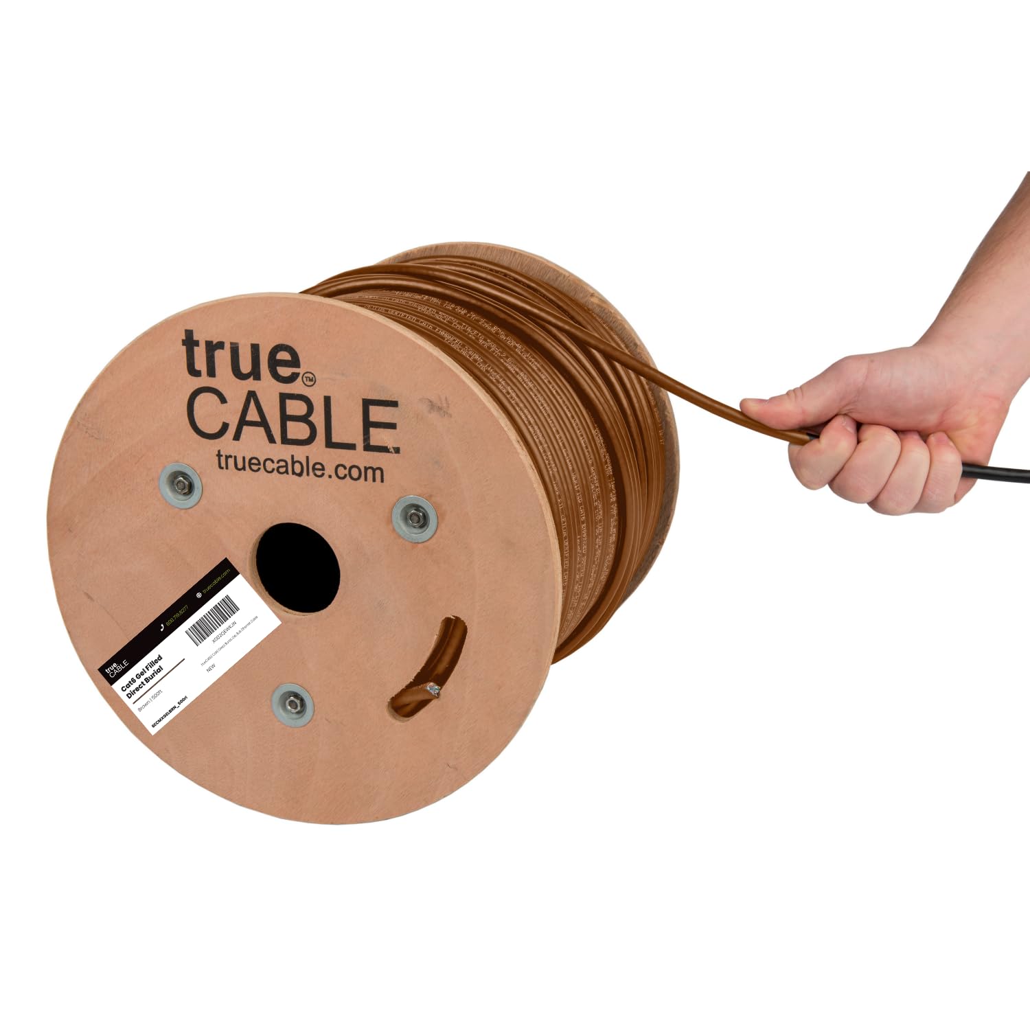 TRUE CABLE Cat6 Direct Burial Bulk Ethernet, Gel Filled, Unshielded, 500ft, Black, Outdoor OSP Jacket, Waterproof, UV Resistant, 23AWG Solid Bare Copper, 550MHz, PoE++ (4PPoE)