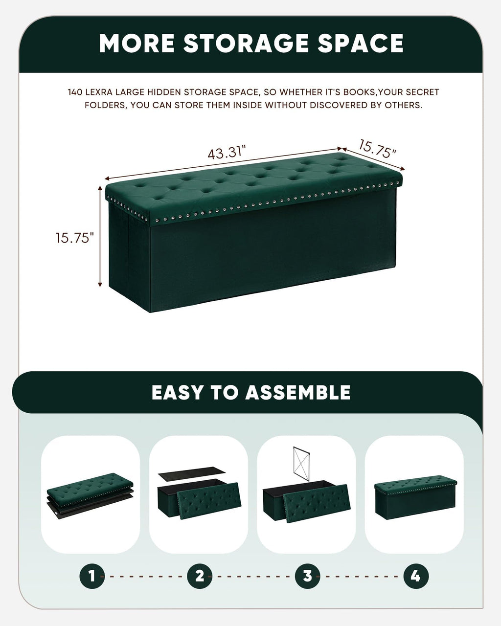 B FSOBEIIALEO Storage-Ottoman Cube-Folding Tufted - Ottomans with Storage, Coffee Table Top Cover, Storage Boxes Footrest Stool for Bedroom, Luxury Velvet Fabric 15.7 Inches Black