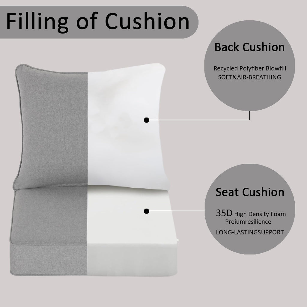 COZYVIDA 5.1" Thick Outdoor Patio Cushions Set of 2, 22"x24"x5.1" Seat, C0 Water-Resistant Breathable Fabric, UV-Resistant 1000+ Hrs, 35D Foam with Recycled Fiber Fill,Beige