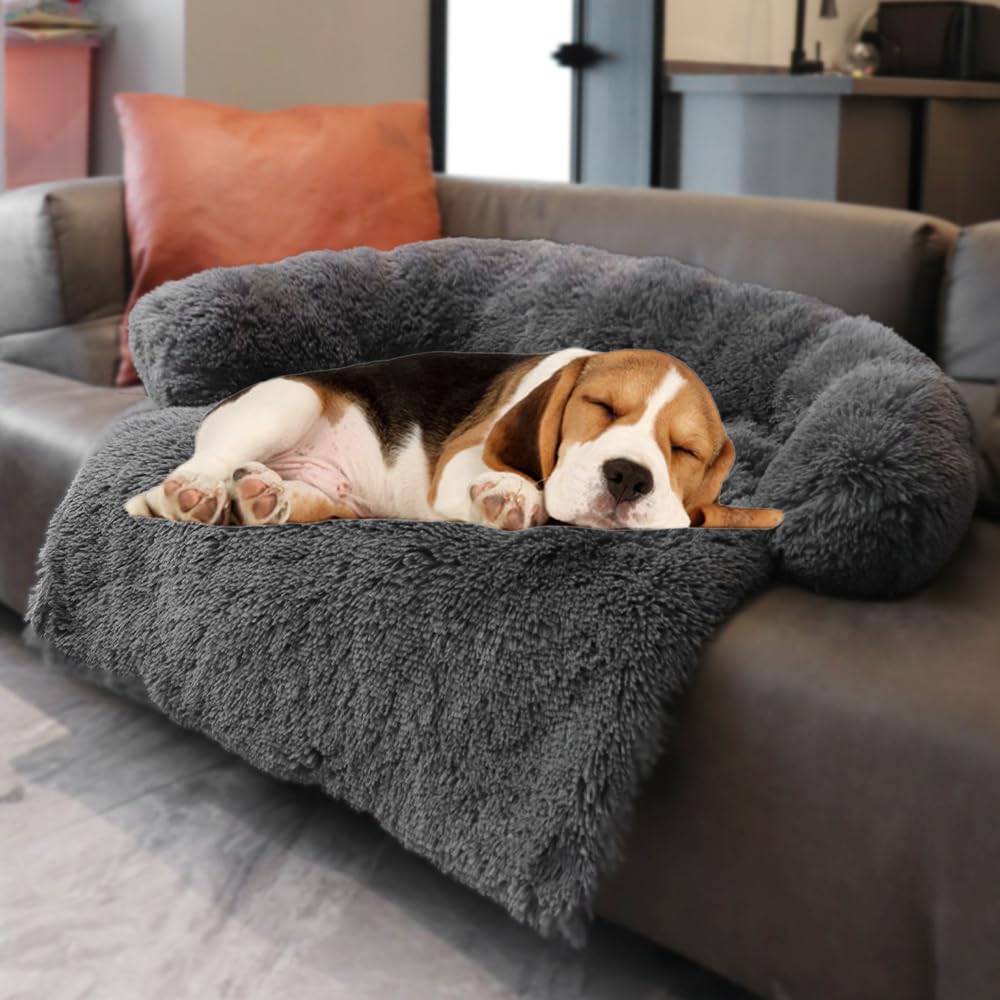 Luxurious Calming Dogs/Cats Bed Mats, Dog Pad Washable Removable Couch Cover, Plush Long Fur Mat for Pets, Waterproof Lining, Perfect for Small, Medium and Large Dogs and Cats (Beige, 31"x23")