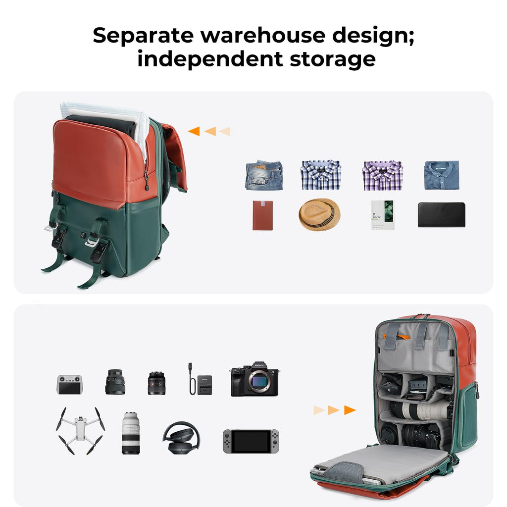 K&F CONCEPT Camera Backpack, Camera Bags for Photographers Dslr Cameras Compatible for Canon Nikon Sony DJI Mavic Drone, 20L Large Capacity Bag Cover 15.6 Inch Laptop Camera Cases with Raincover