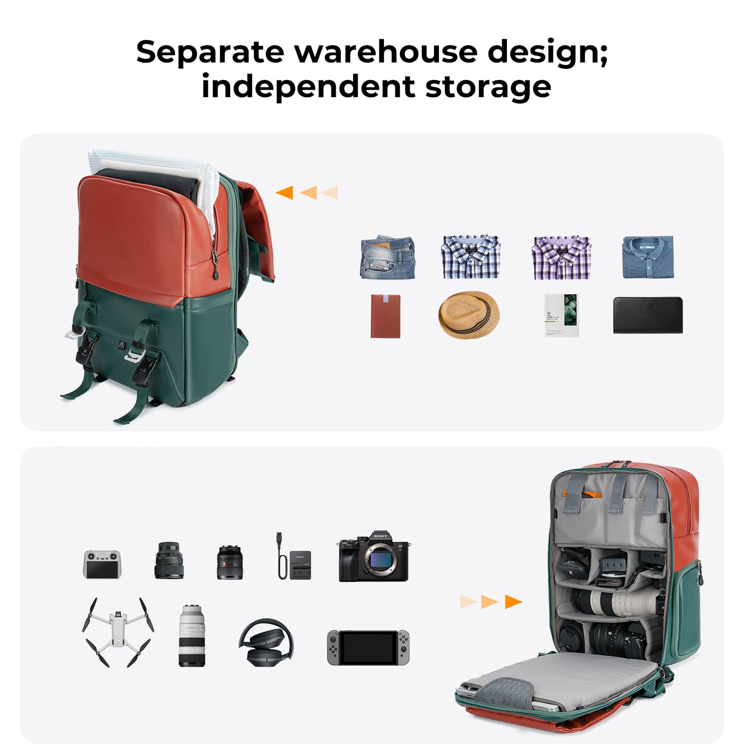 K&F CONCEPT Camera Backpack, Camera Bags for Photographers Dslr Cameras Compatible for Canon Nikon Sony DJI Mavic Drone, 20L Large Capacity Bag Cover 15.6 Inch Laptop Camera Cases with Raincover