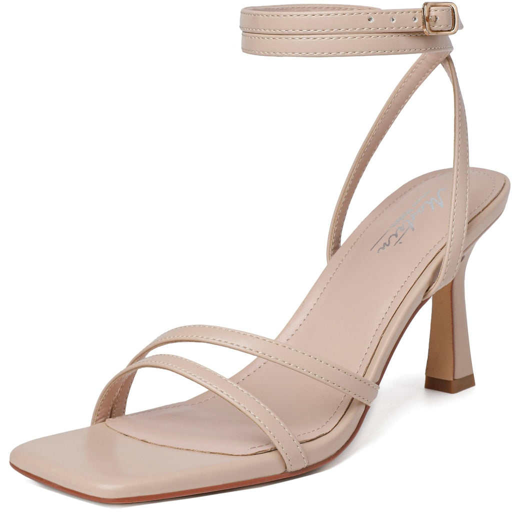 Mostrin Strappy Kitten Heels for Women Square Open Toe Heels Ankle Strap Lace Up Heeled Sandals for Party, Prom