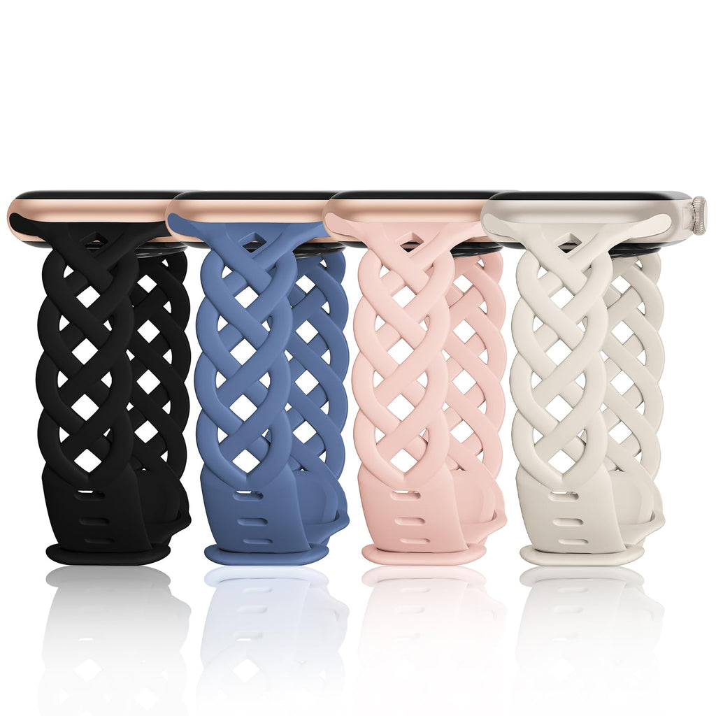Slim Silicone Bands Compatible with Apple Watch Band 40mm 38mm 41mm 44mm 45mm 46mm 49mm 42mm Women Floral Breathable Braided Lace Thin Sport Strap Replacement Wristbands iWatch SE Series 11 10 9 8 7 6 5 4 3 ultra 2