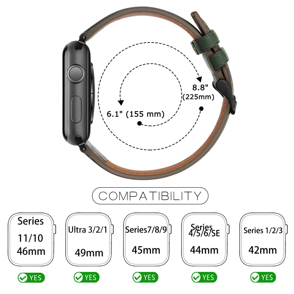 Tasikar Bands Compatible with Apple Watch Band 42mm (Series11/10) 41mm 40mm 38mm Men Genuine Leather Replacement Bands Compatible with Apple Watch SE Series 11 10 9 8 7 6 5 4 3, Black