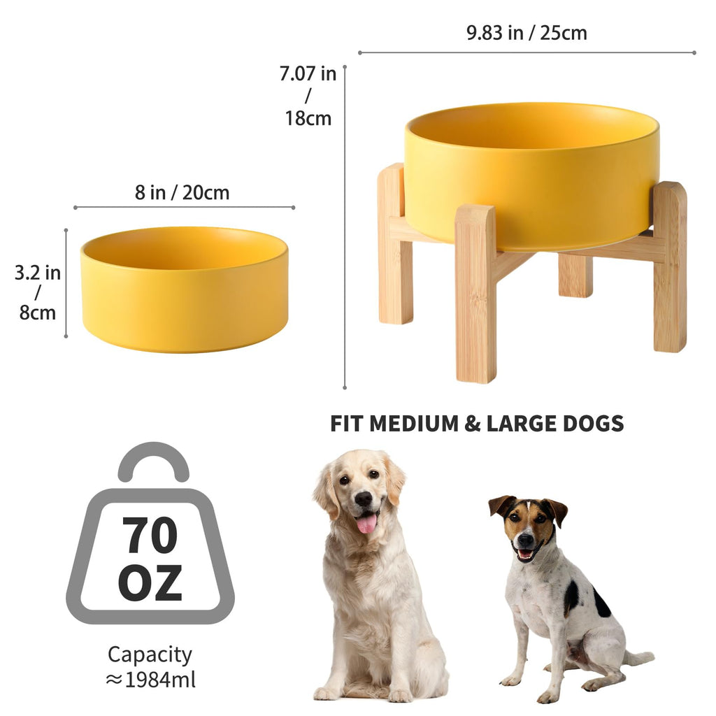 6'' Ceramic Raised Dog Bowl - 30Oz Dog Food & Water Bowl with Elevated Non-Slip Bamboo Stand, Dishwasher & Microwave Safe, Anti Vomiting Heavy Duty Pet Bowl for Small and Medium Dogs, Black
