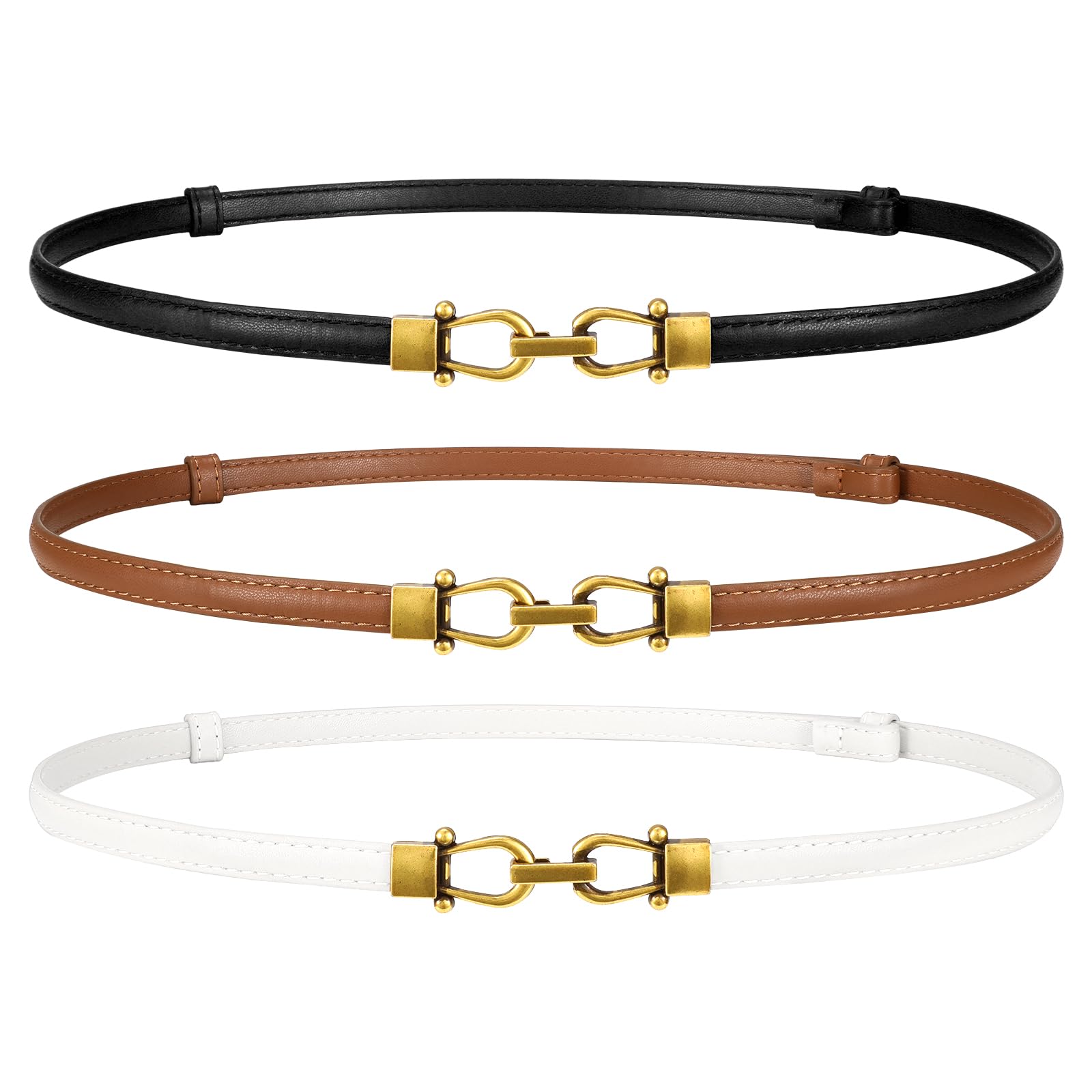 WERFORU Women Classic Leather Belt With Square Gold Silver Buckle For Jeans Pants