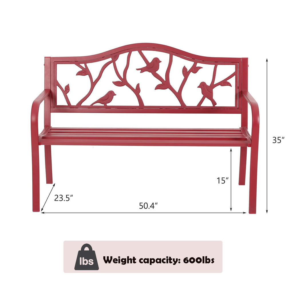 MFSTUDIO 50 Inches Outdoor Garden Bench, Cast Iron Metal Frame Patio Park Bench with Floral Pattern Backrest, Arch Legs for Porch Lawn Garden Yard(Black)