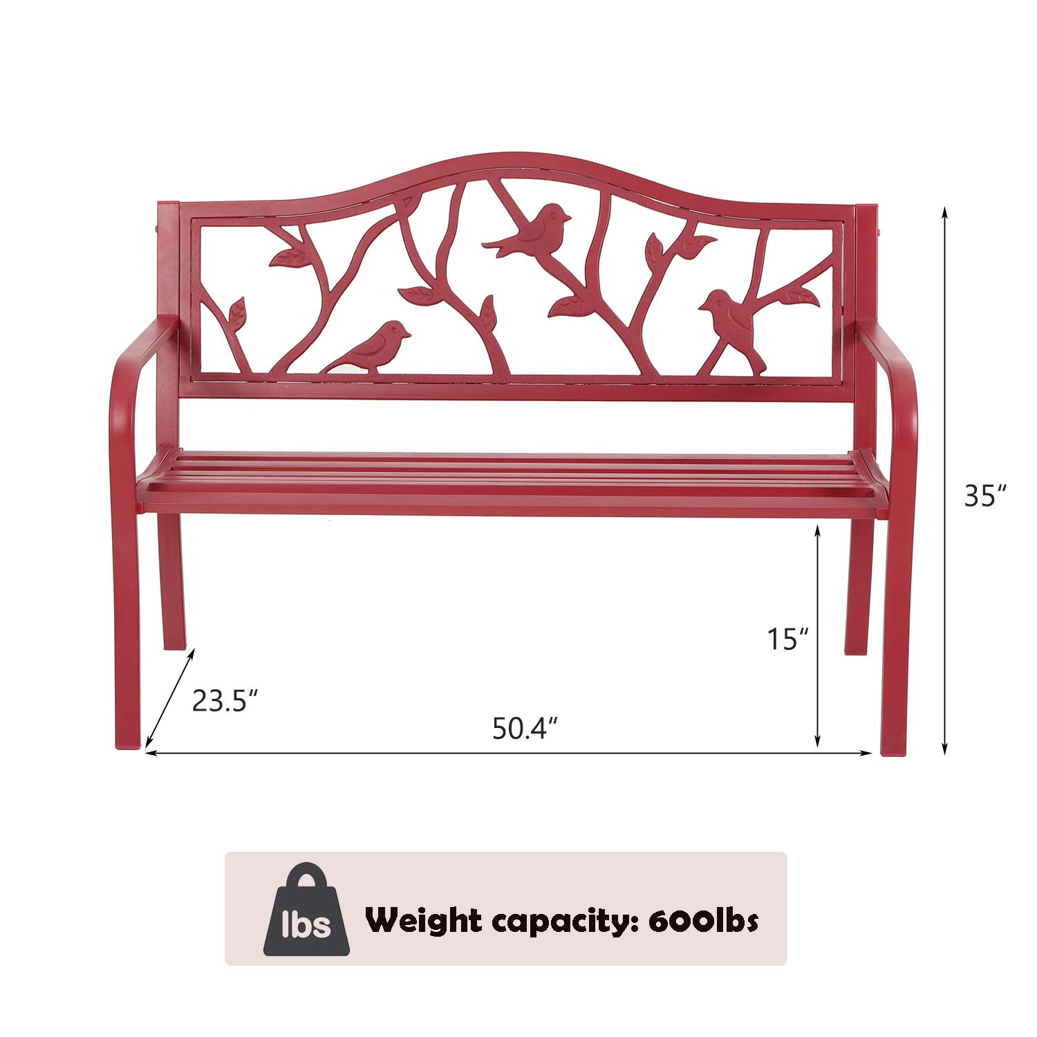 MFSTUDIO 50 Inches Outdoor Garden Bench, Cast Iron Metal Frame Patio Park Bench with Floral Pattern Backrest, Arch Legs for Porch Lawn Garden Yard(Black)