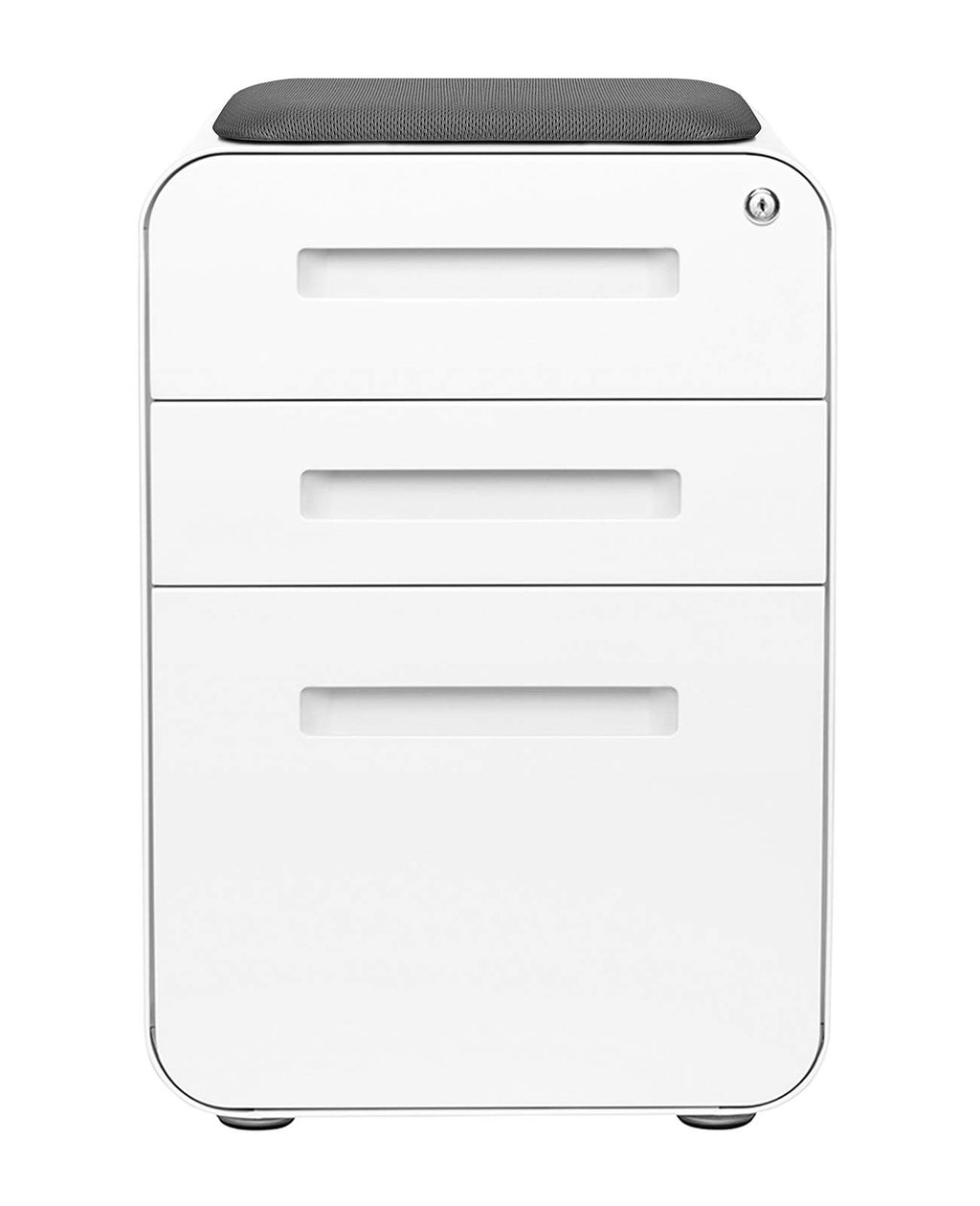 Laura Davidson Furniture STOCKPILE Curve Seated 3-Drawer Mobile File Cabinet with Removable Magnetic Cushion Seat - Metal Filing Cabinet, Pre-Assembled, Black with Dark Grey Cushion