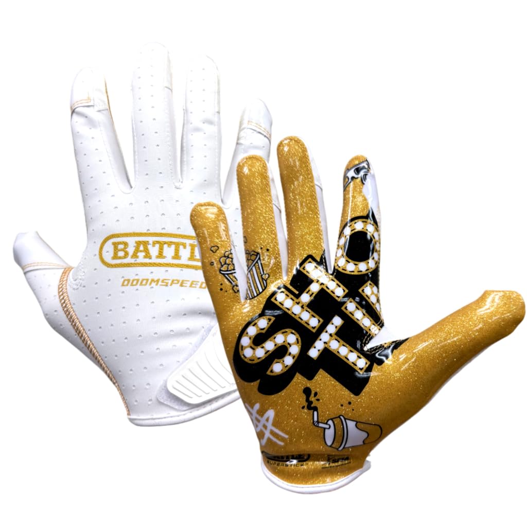 Battle Doom Speed Football Receiver Gloves – Ultra Stick Grip, Compression Fit (Runs Tight – Size Up If Between Sizes), Youth & Adult Football Gloves