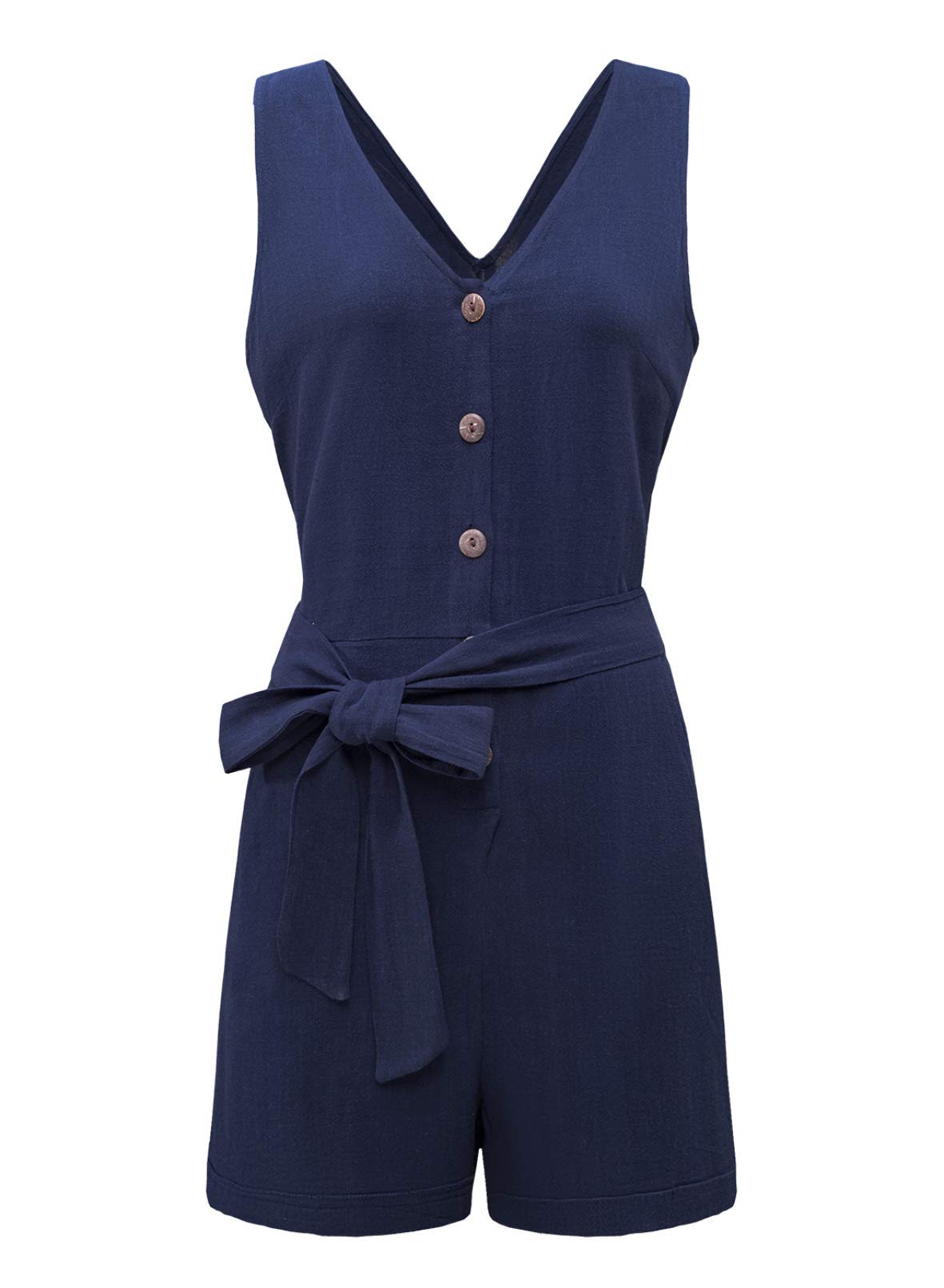 Acelitt Womens Casual Summer Crewneck Ruffle Sleeveless Rompers, XS-XXL