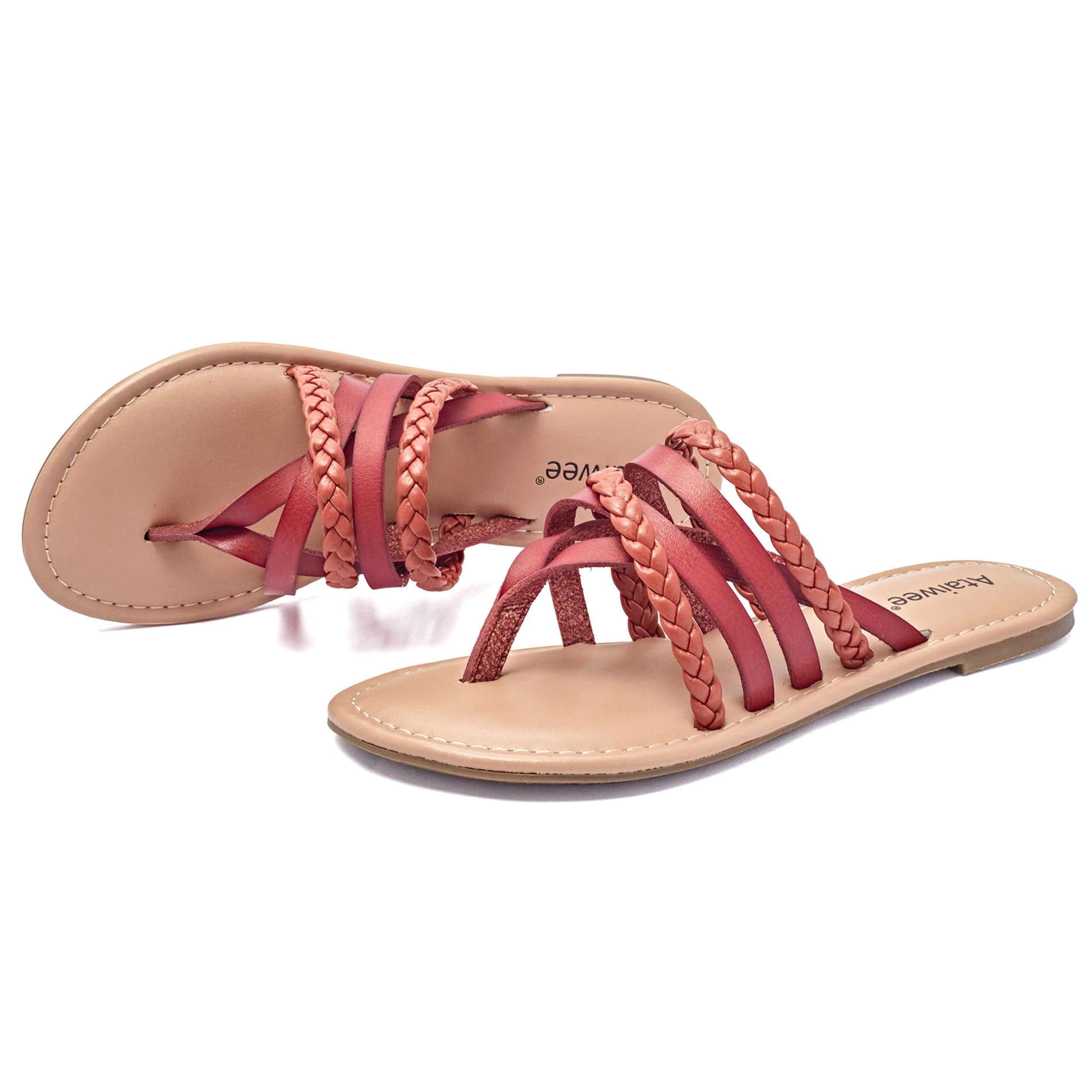 Ataiwee Women's Casual Flat Slide Sandals - Dressy Comfortable Criss Cross Strappy Summer Sandals,Open Toe Multi Strap Beach Flat Thong Sandals.