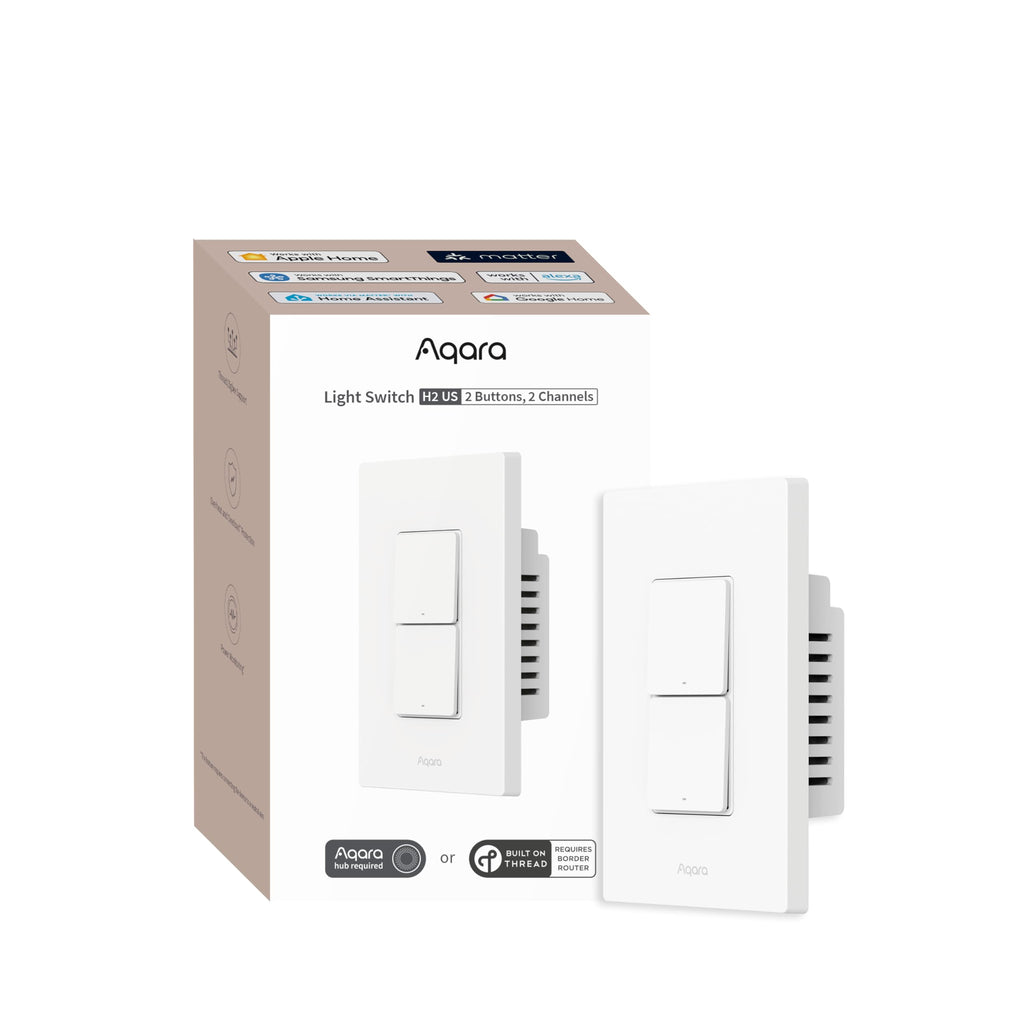 Aqara Smart Light Switch H2 (2-in-1 Neutral, 2 Buttons, 1 Channel), Thread/Zigbee Protocol, Wall Switch for Smart Home, Supports Apple Home, Google, Alexa, Matter Over Thread