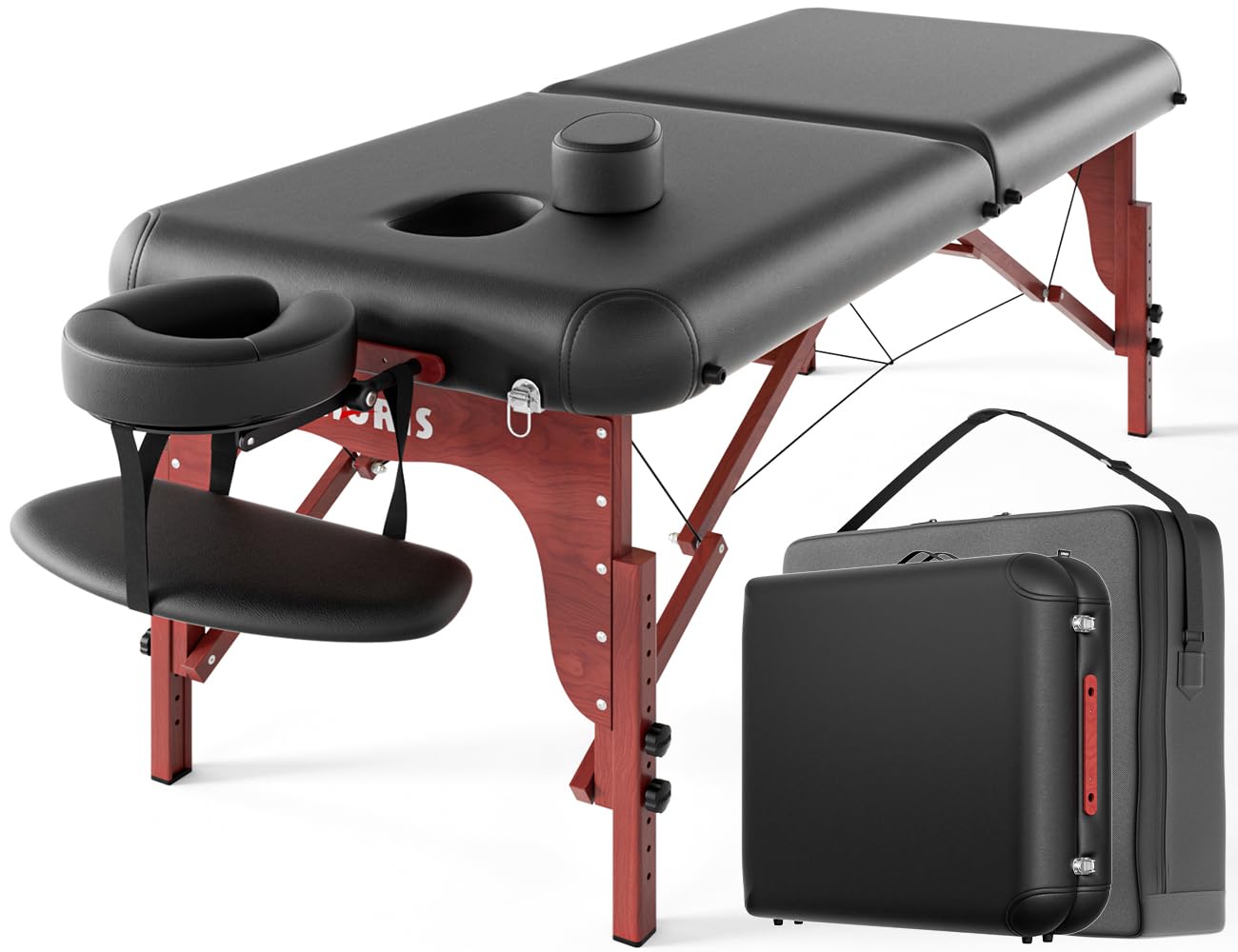CLORIS 84" Professional Massage Table Portable Reinforced Wooden Leg 2 Folding Lightweight Spa Salon Tattoo Massage Bed Height Adjustable Hold Up to 1100LBS with Carrying Bag Black