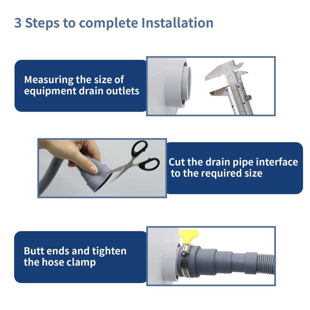 3.2 FT Washing Machine Drain Hose, Flexible Dishwasher Drain Hose Extension Kit, Universal Washer Drain Hose, Corrugated Washer Hose with 1 Adapter, 2 Hose Clamps, 1 U-Bend Hose Holder