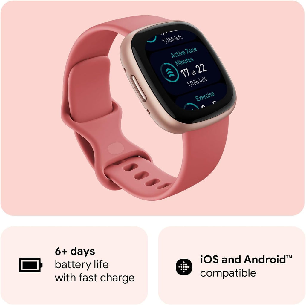 Fitbit Versa 4 Health & Fitness Smartwatch with GPS, 24/7 Heart Rate, Sleep Tracking, Workout Modes, Built-in Alexa, Water Resistant, 6+ Day Battery Life - Black (Pink Sand/Copper Rose)