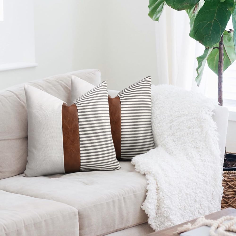 Beige Linen Throw Pillow Covers 18x18 inch
