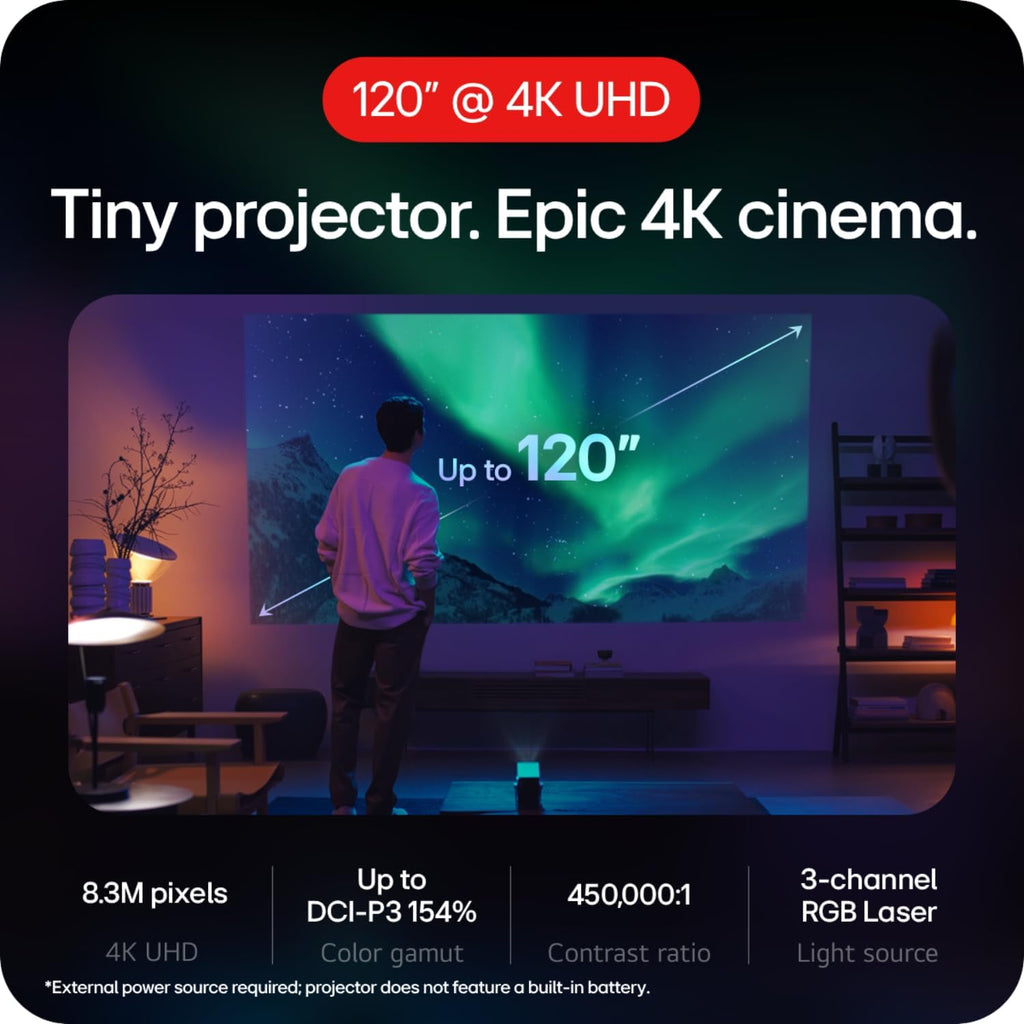 LG CineBeam Q HU710PB 4K Smart Portable Projector with Auto Screen Adjustment, Auto Focus, RGB Laser, Up to 154% DCI-P3
