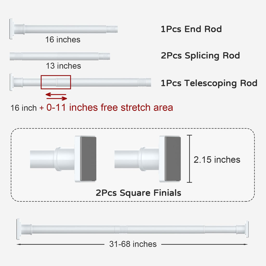 UIOSANRT Tension Shower Curtain Rod 31-55 Inches Non-Slip Shower Rod Tension Mounted No Drill Black Shower Curtain Rods Spring Tension Rod Adjustable Tension Curtain Rod for Windows Bathroom