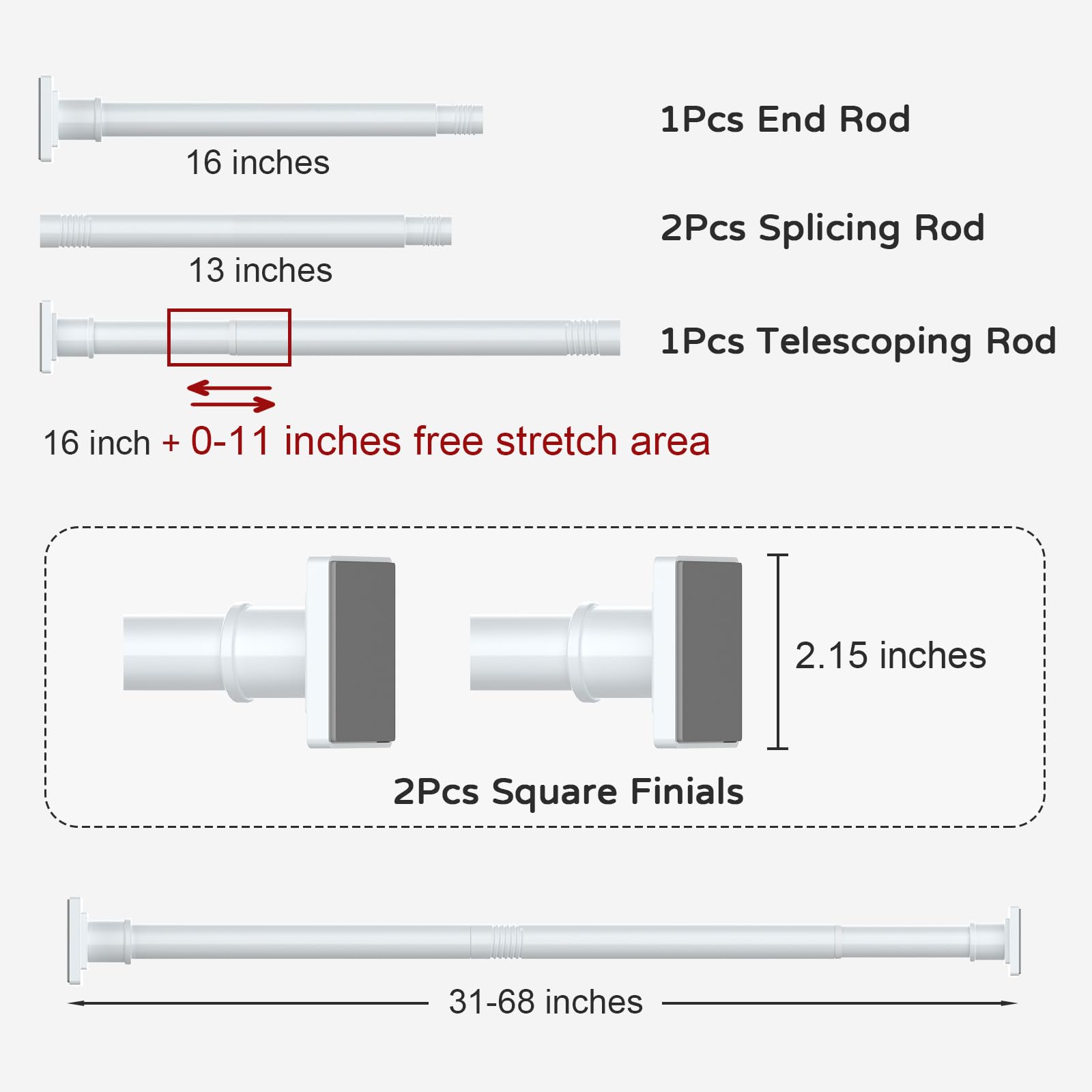 UIOSANRT Tension Shower Curtain Rod 31-55 Inches Non-Slip Shower Rod Tension Mounted No Drill Black Shower Curtain Rods Spring Tension Rod Adjustable Tension Curtain Rod for Windows Bathroom