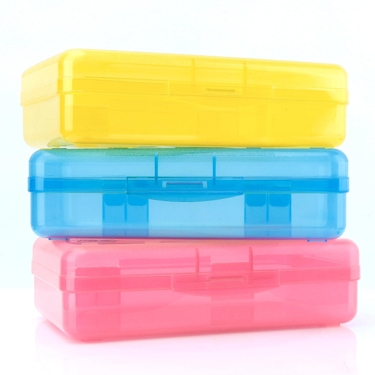 Pencil Case, Pencil Box, Clear Pencil Case, 3 Pack Plastic Pencil Case, Large Capacity Pencil Case, Crayon Box with Snap-tight Lid Stackable Design, Plastic Storage Box for School Office Supplies