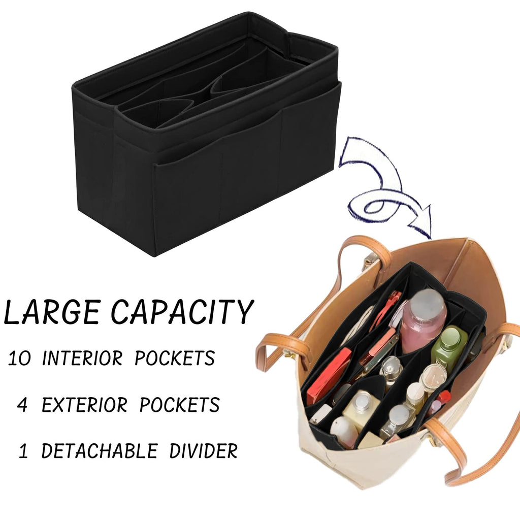 DailyPlus Purse Organizer Insert Felt Bag Organizer Handbag Organizer Insert Bag In Bag Organizer for Tote Purse Bag 14 Pockets Beige Small