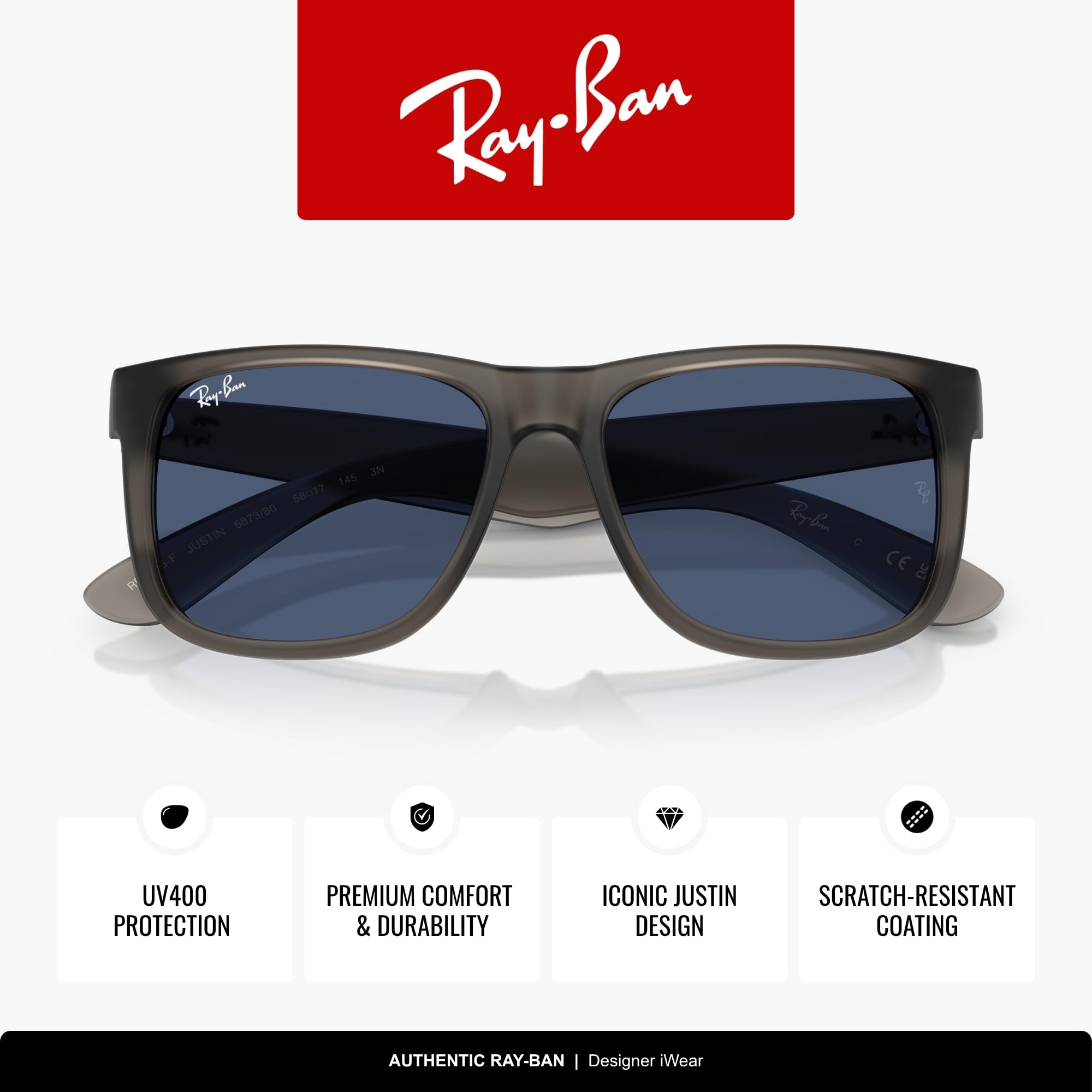 Ray-Ban RB4165F Justin Classic Square Sunglasses for Men