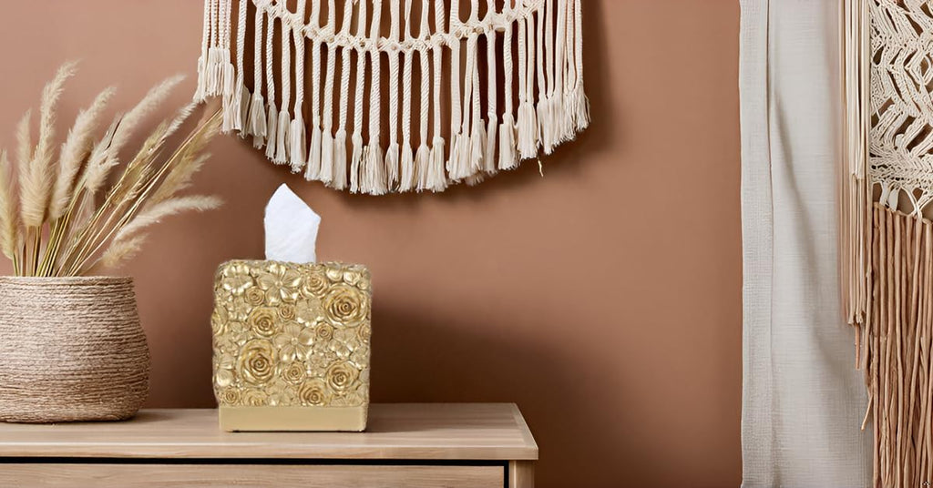 Hymmah Square Tissue Box Cover Holder with Tray,Unique Cube Design Tissue Dispenser Cover Decor for Vanity Counter Tops Also Great for Bedroom and Living Room
