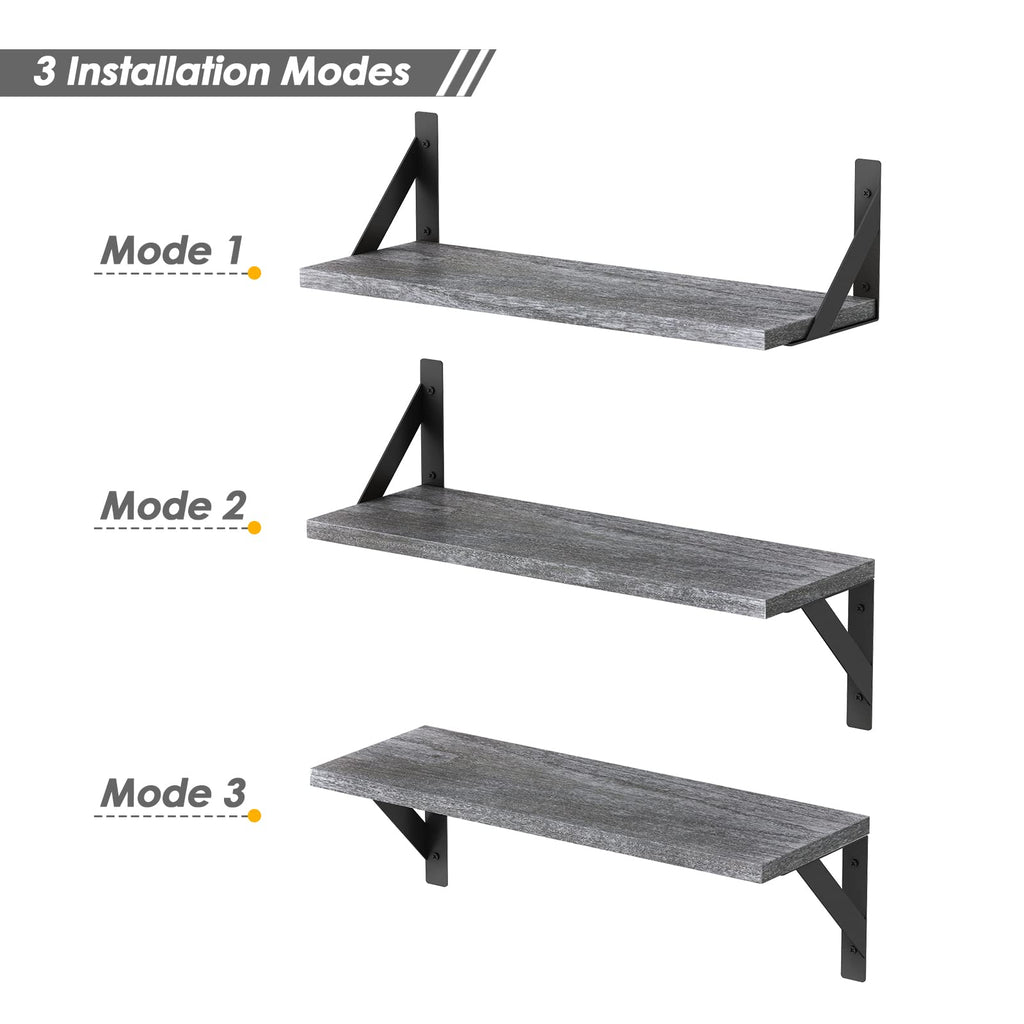 Forbena 12 Inch Deep Floating Shelves for Wall, Wide Black Wall Mounted Shelves for Bedroom Office Books Plants, Large Hanging Shelf for Living Room Bathroom Kitchen Closet Pantry Storage (3-Pack)
