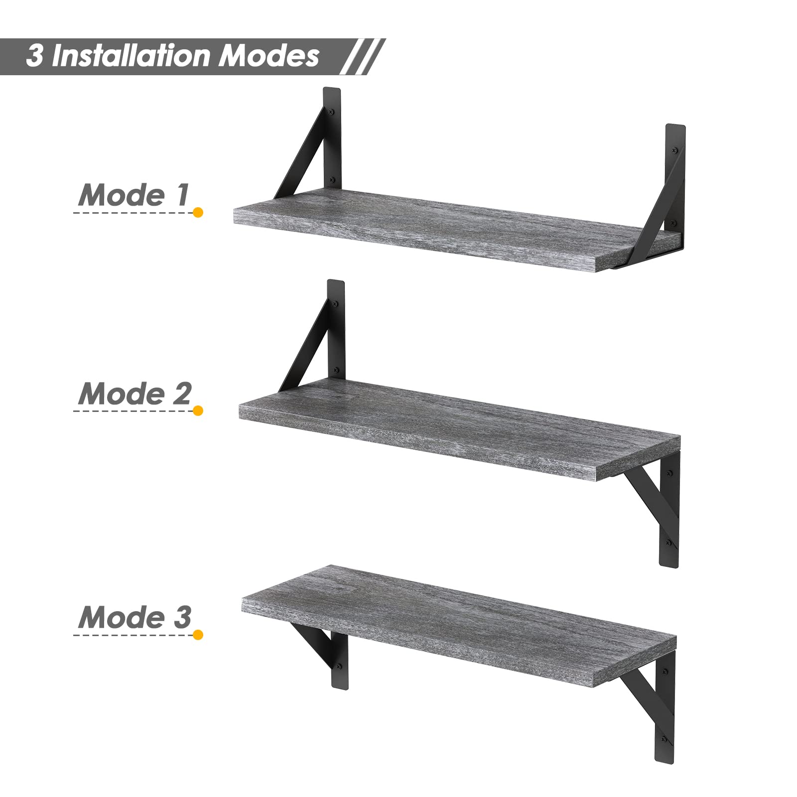 Forbena 12 Inch Deep Floating Shelves for Wall, Wide Black Wall Mounted Shelves for Bedroom Office Books Plants, Large Hanging Shelf for Living Room Bathroom Kitchen Closet Pantry Storage (3-Pack)