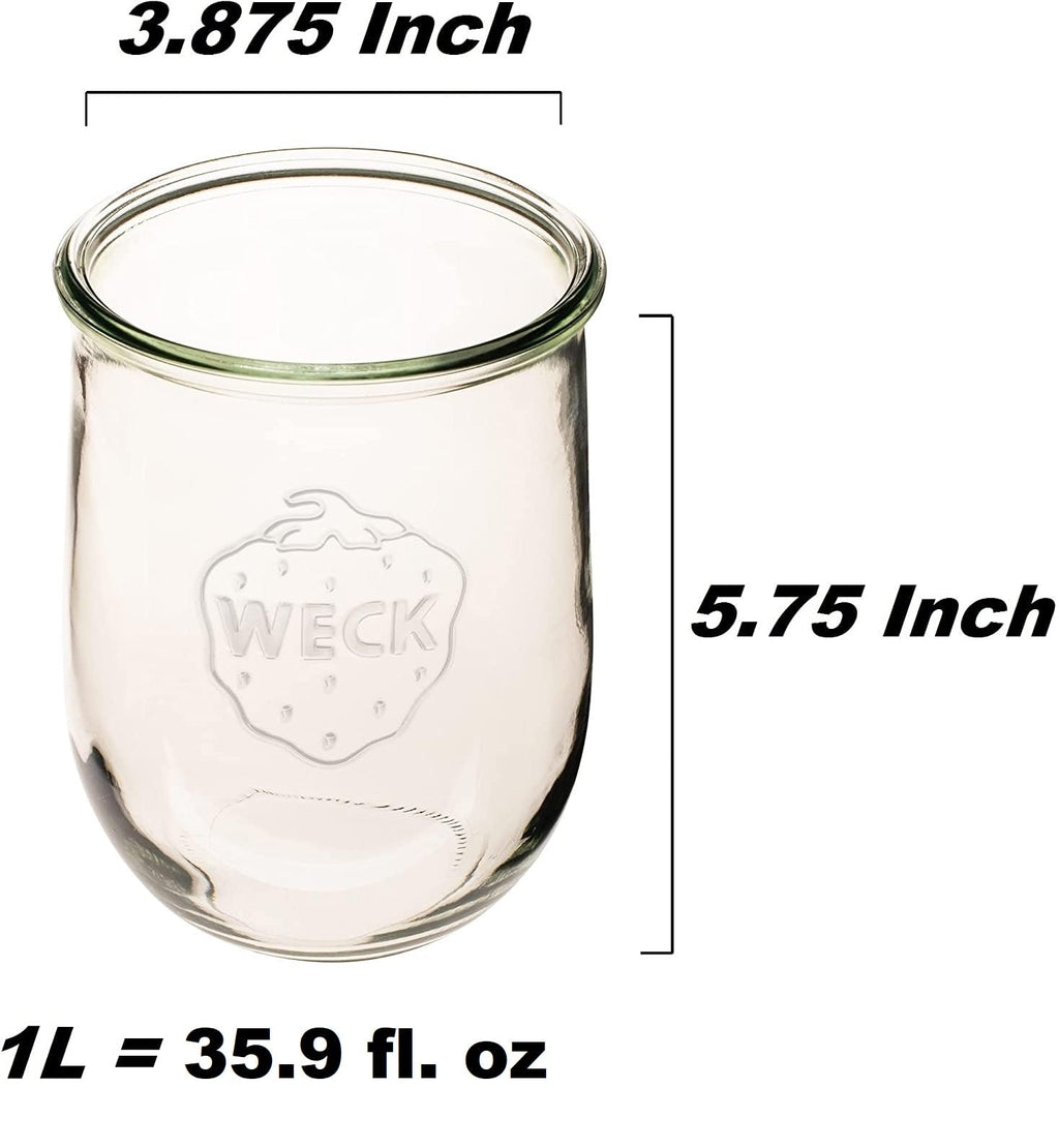 Weck Tulip Jars 1 Liter - Large Sour Dough Starter Jars with Wide Mouth - Suitable for Canning and Storage - 2 with Glass Lids