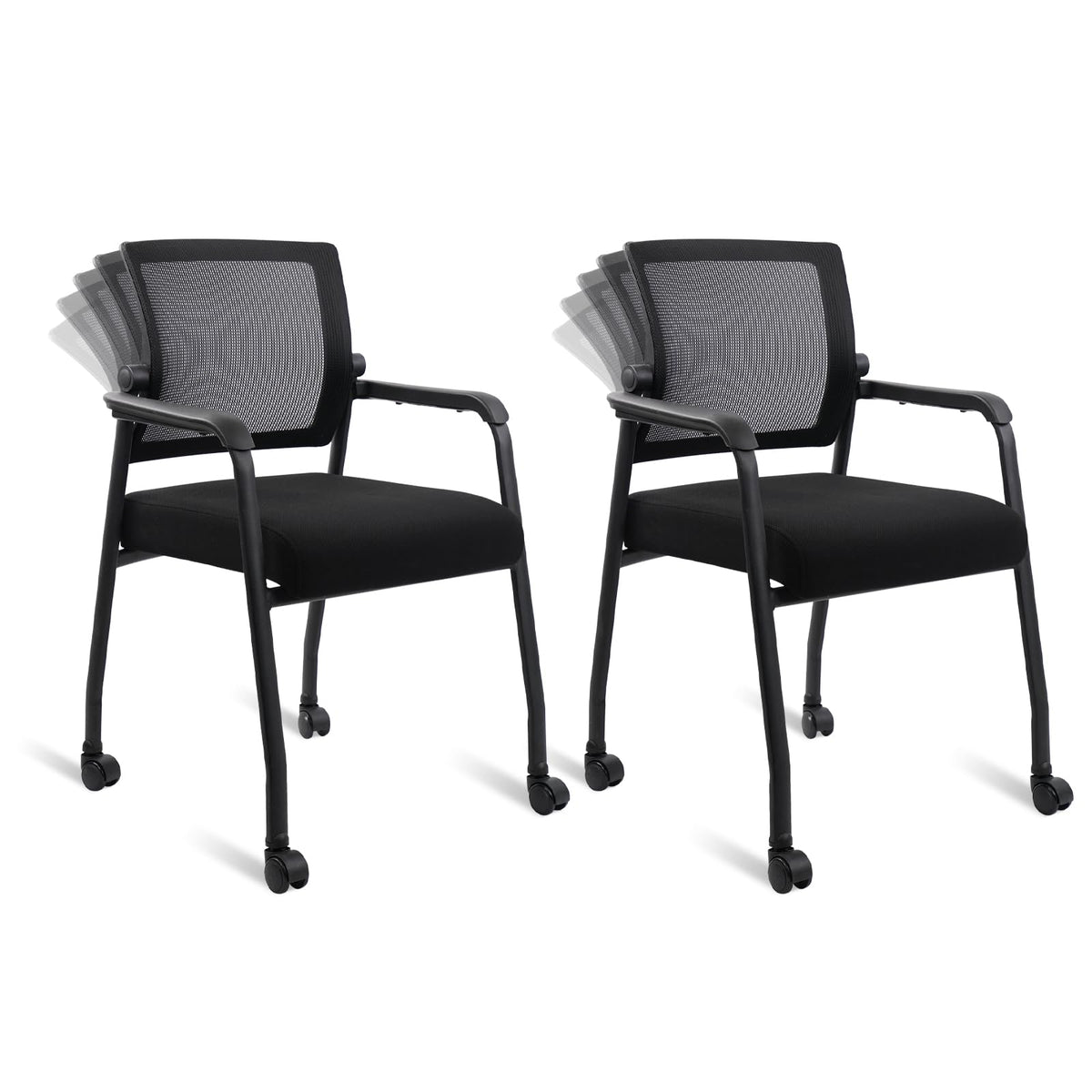 KLASIKA Desk Chair No Wheels with Adjustable Mesh Backrest, Arm Chair with Ergonomic Lumbar Support and Thickened Seats Cushion, Waiting Room Chairs for Office School Church Guest Reception
