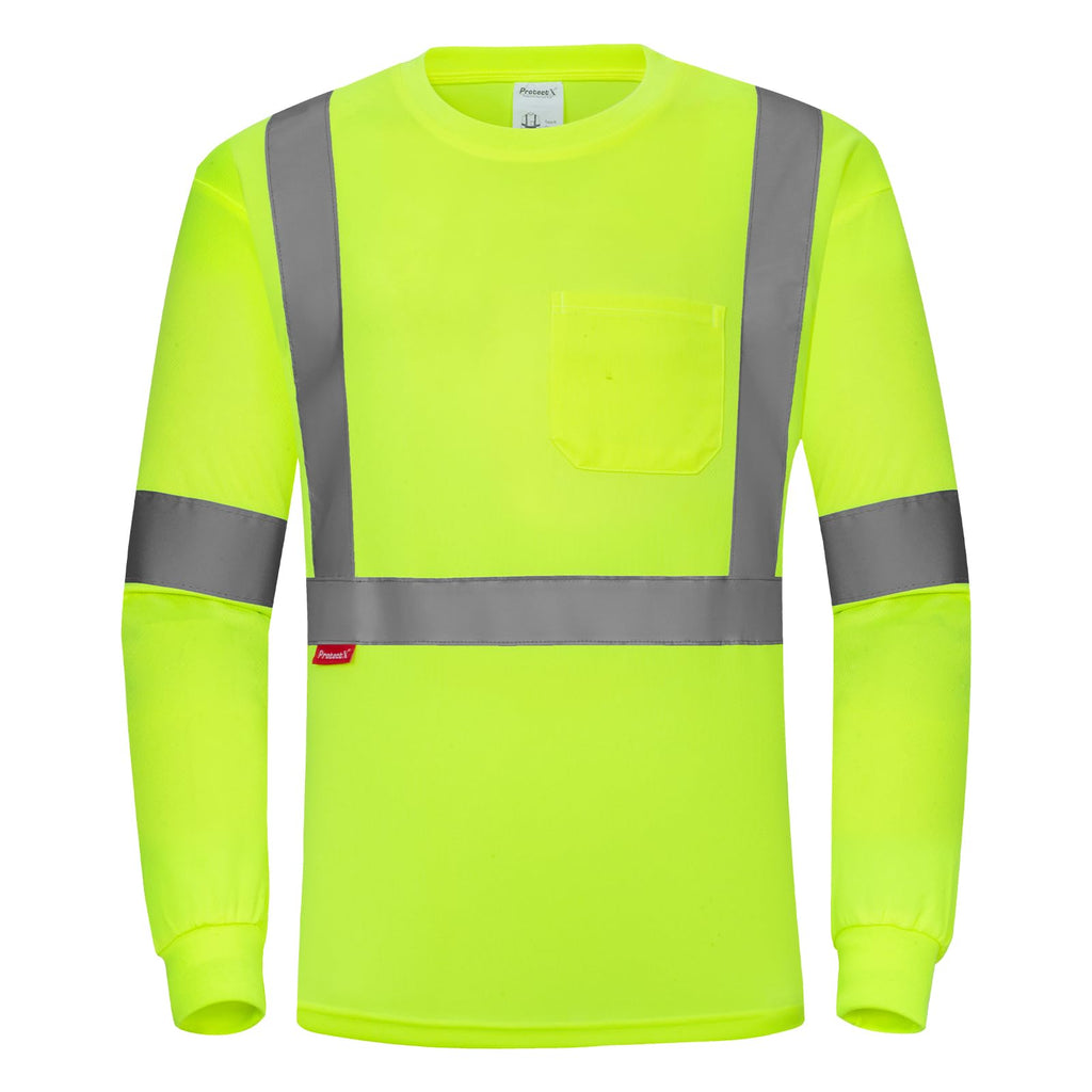 ProtectX High Visibility Long Sleeve Shirts Reflective Hi Vis Safety Shirt for Men Women Class 2-3 Construction Shirt 1 Pack