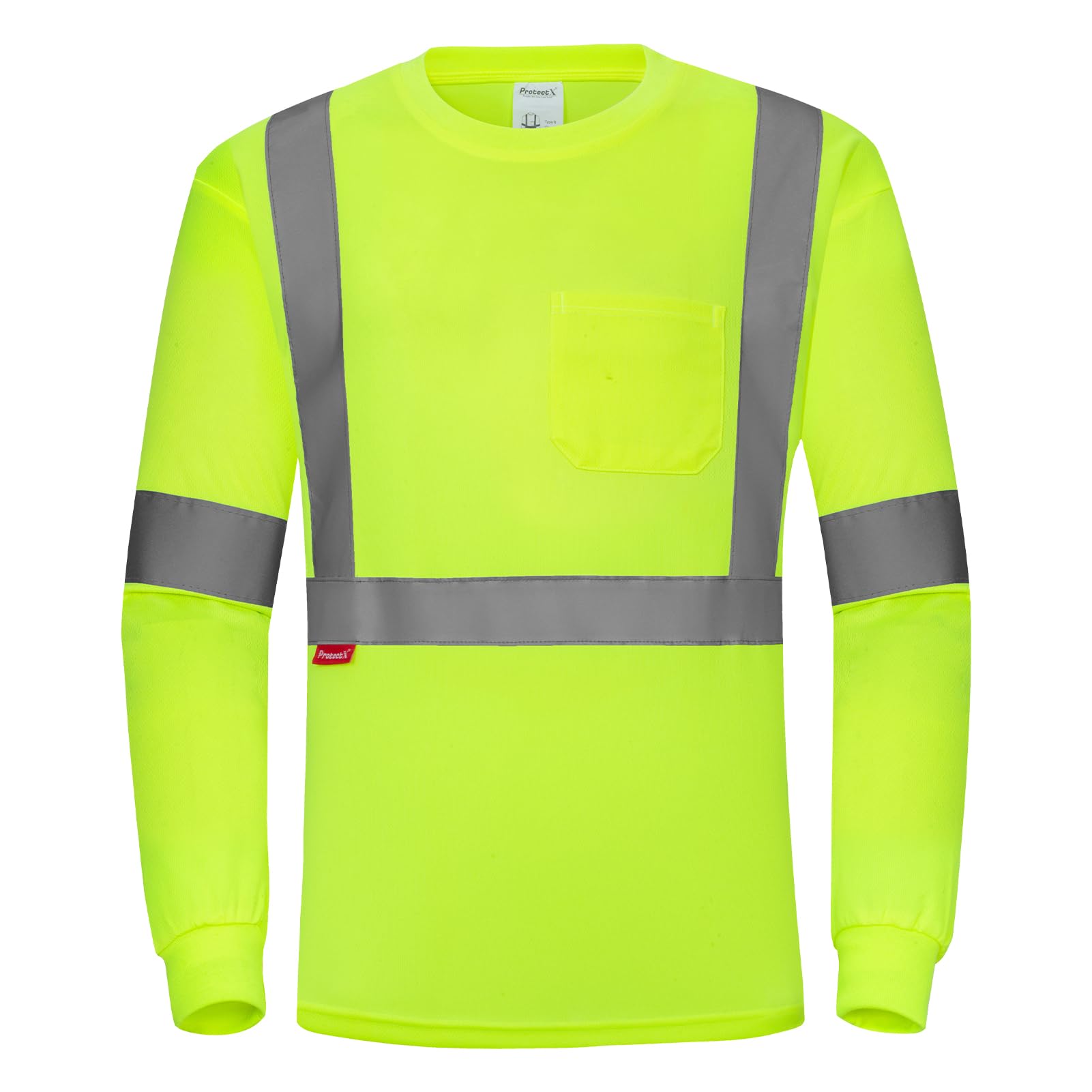 ProtectX High Visibility Long Sleeve Shirts Reflective Hi Vis Safety Shirt for Men Women Class 2-3 Construction Shirt 1 Pack