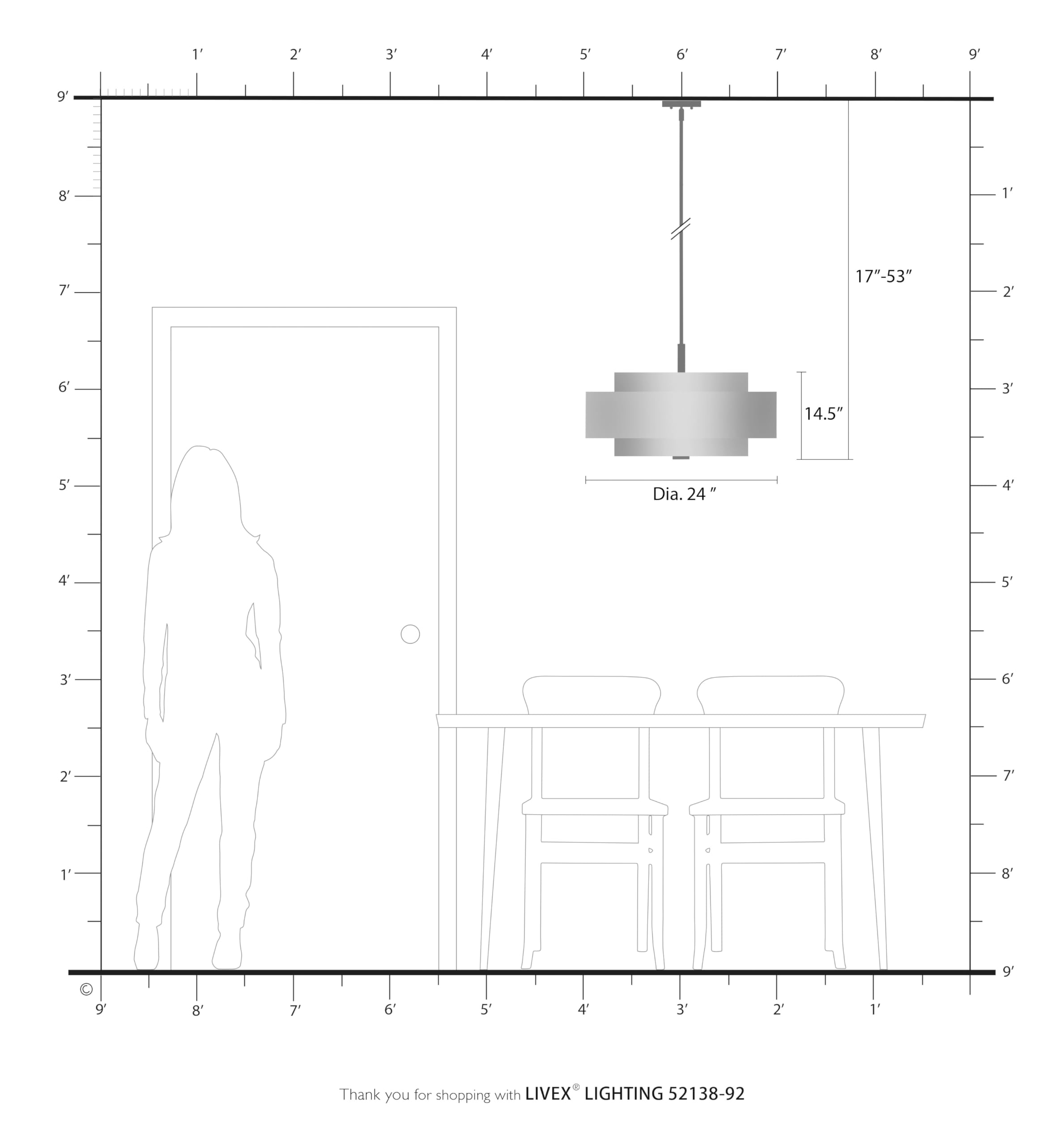 Livex Lighting Fabric Shade 52138-92 Meridian 5 Light English Bronze Pendant
