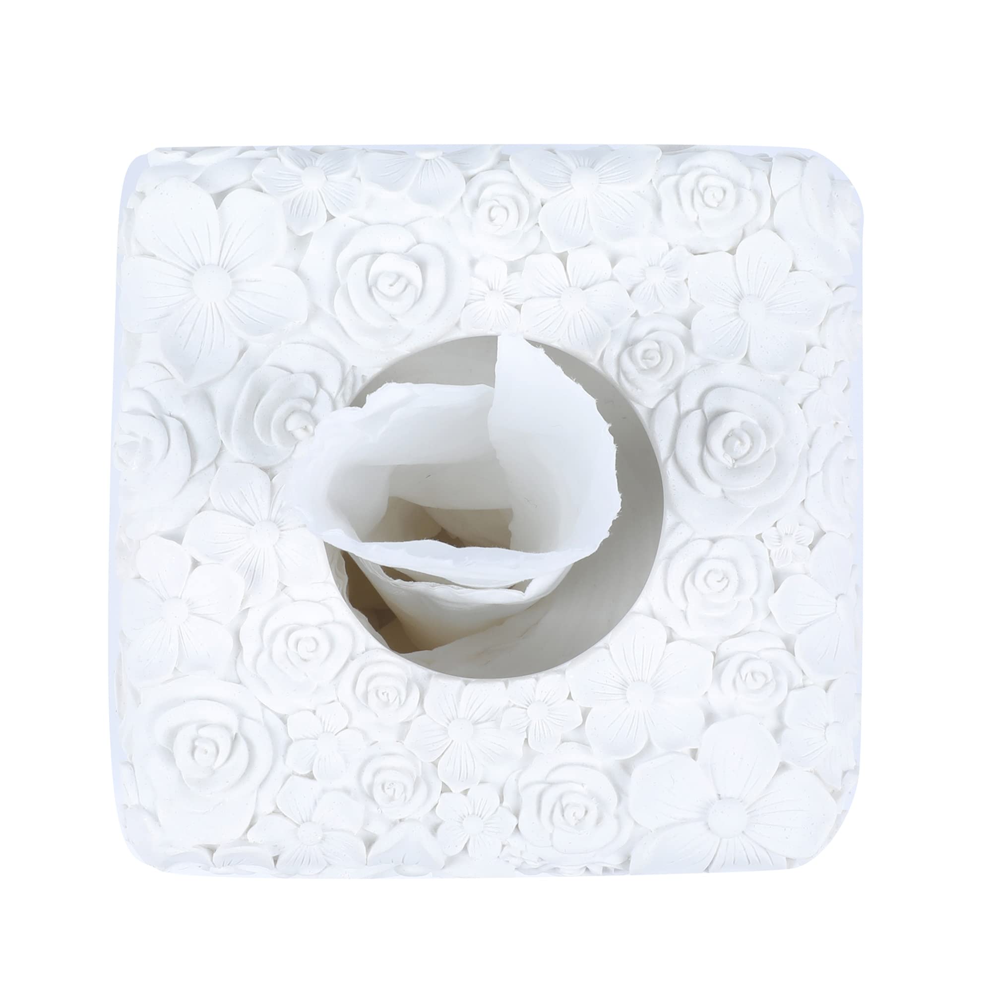 Hymmah Square Tissue Box Cover Holder with Tray,Unique Cube Design Tissue Dispenser Cover Decor for Vanity Counter Tops Also Great for Bedroom and Living Room
