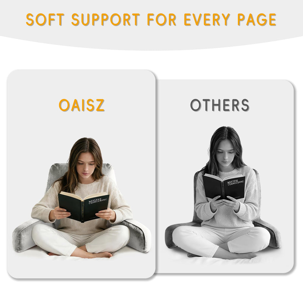 OAISZ Reading Pillow for Sitting in Bed Adult, Reading Pillow with Shredded Memory Foam, Bed Pillow with Washable Cover, Back Pillow Sitting Up with Extend Arms, Beige, X-Large
