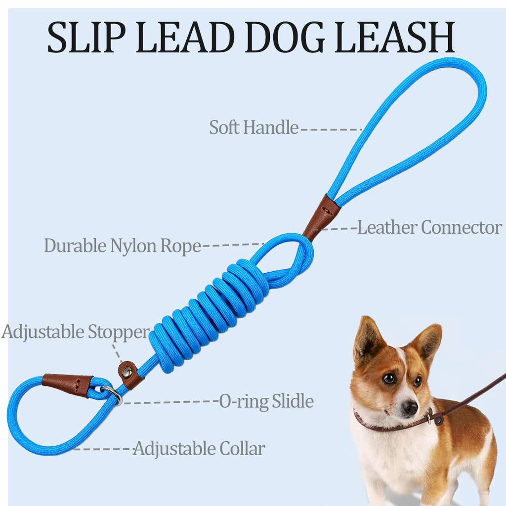 MayPaw Slip Lead Control Leash for Dogs No Pull, 13+ Colors Classic Dog Lead 7 FT Pet Slip Leash, 1/4” Rope Leashes for Small Medium Animals (7ft*1/4", Black)