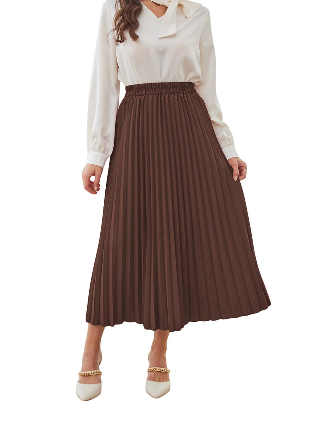 SweatyRocks Women's Casual Solid Longline Pleated Long Skirt
