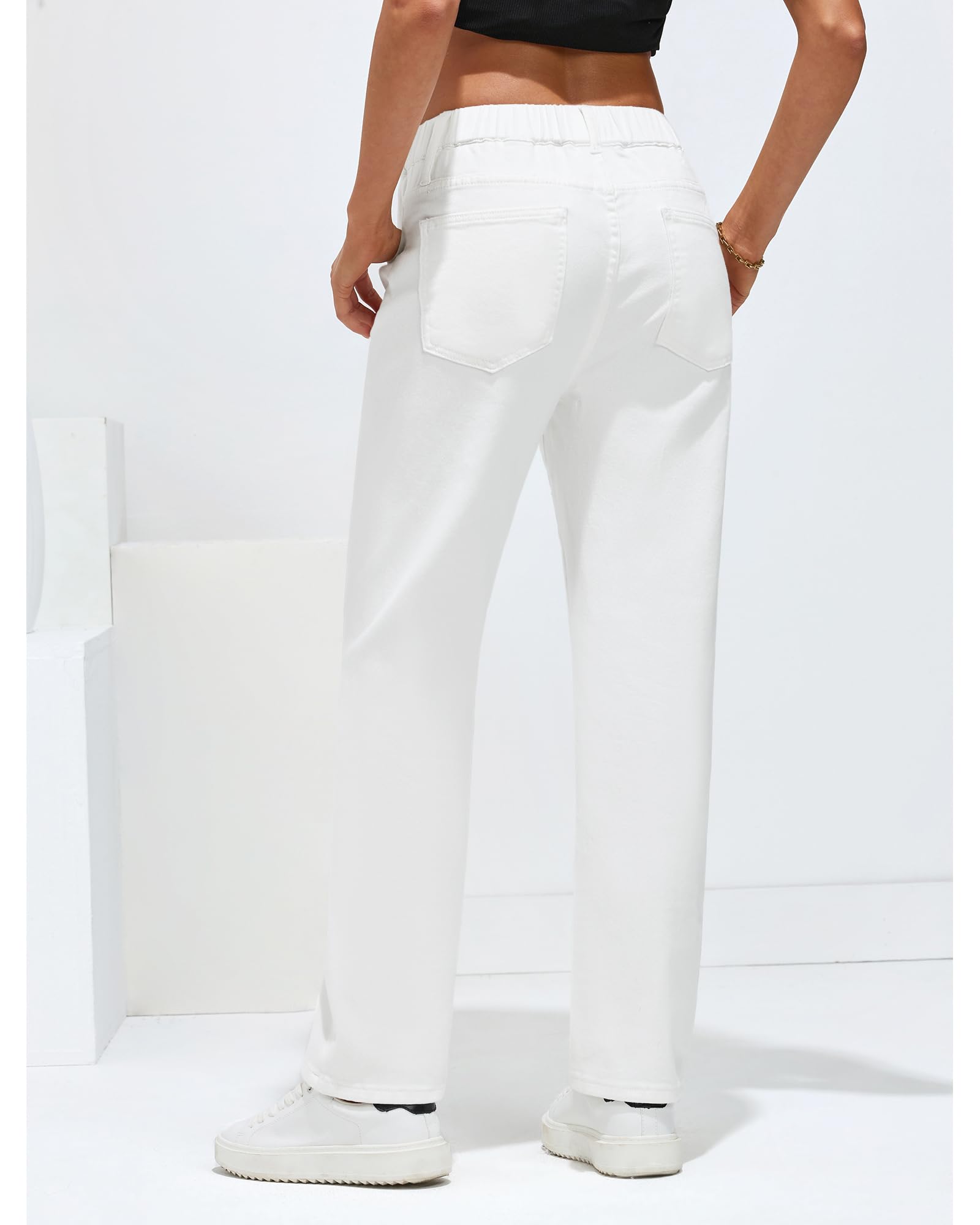 GRAPENT Straight Leg Jeans for Women Trendy Pull On High Waisted Cropped Elastic Waist Stretchy Denim Pants Ankle Jeans