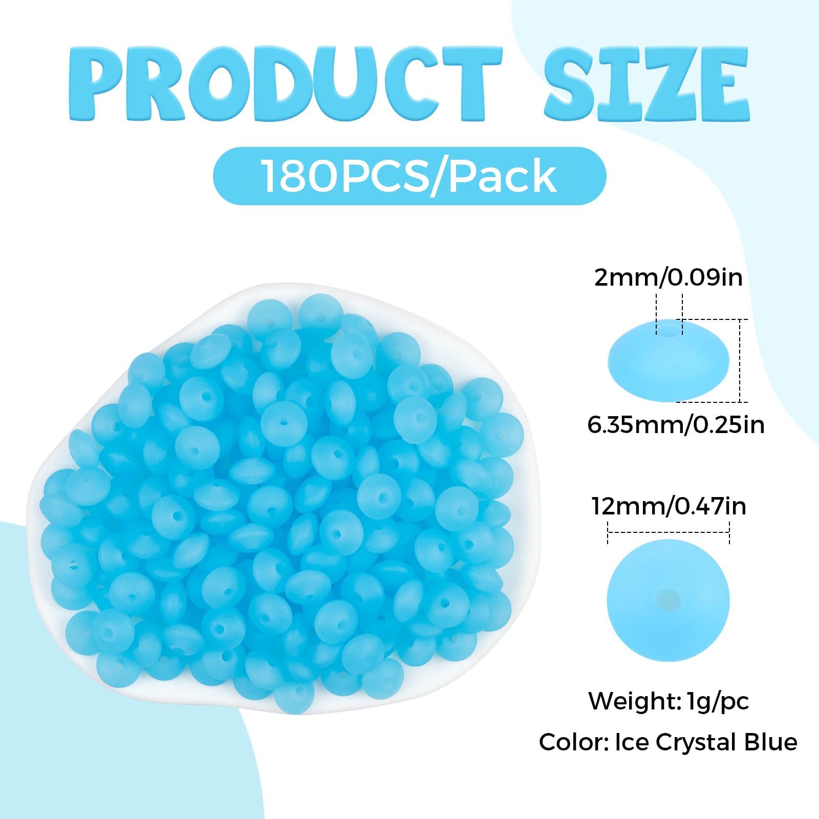 FIVEIZERO 180PCS Silicone Lentil Beads,12mm Spacer Beads | Flexible Silicone, 2mm Hole Design, Easy to Thread, Fade Resistant, Easy to Clean