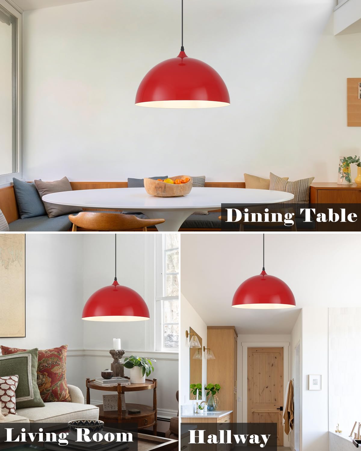 White Pendant Lights, 11.8 inch Pendant Lights Kitchen Island, Farmhouse Pendant Light Fixtures (White Inside), Industrial Pendant Lighting for Dining Room, Bedroom, Hallway (1 Pack)
