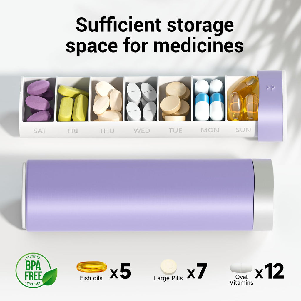 Betife Travel Pill Organizer Weekly 7 Day, Compact Daily Pill Box, Portable Medicine Case, Cute Pill Holder for Vitamins Supplements, Drawer-Shaped Pills Organizer (Black)
