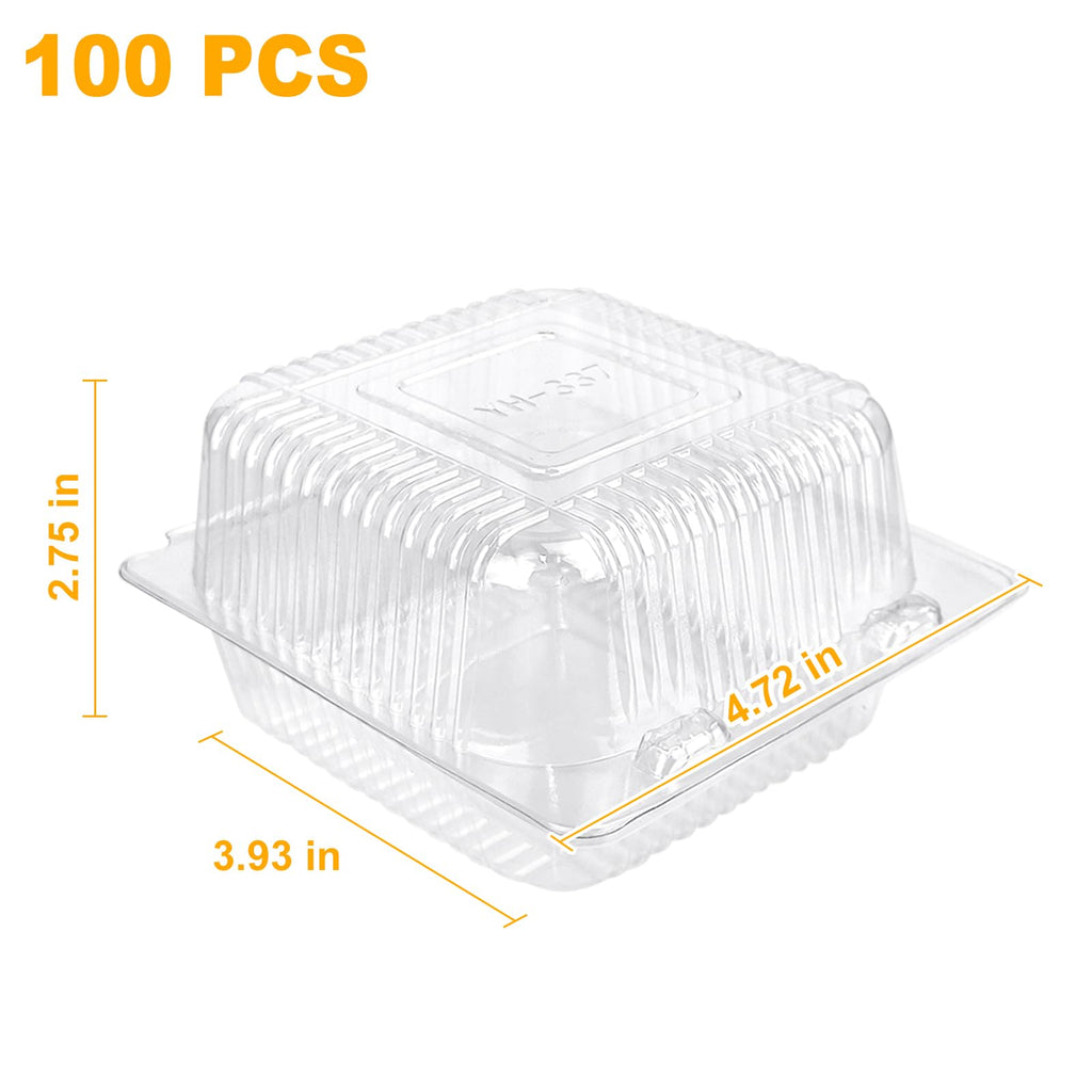 50 Pack 5 x 5 inch Clear Plastic Disposable Clamshell Container,Hinged Take Out Clamshell Dessert Container with Lid Takeout Tray Disposable Food Clamshell Containers for Dessert,Cakes,Sandwiches
