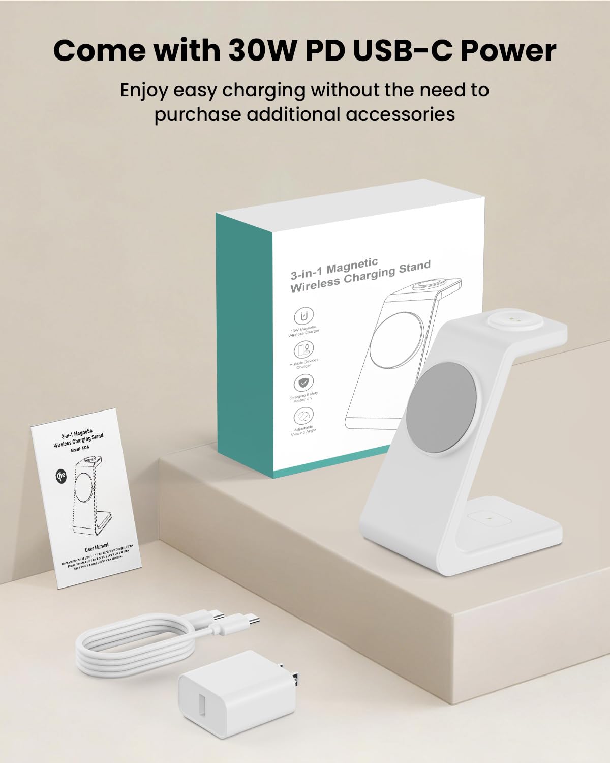 GEEKERA 3 in 1 Wireless Charging Station, Foldable Wireless Charger Stand for Multiple Apple Devices for iPhone 17 16-8, Apple Watch Ultra//11/10/9/SE/8/7/6/5, AirPods Pro/4/3/2