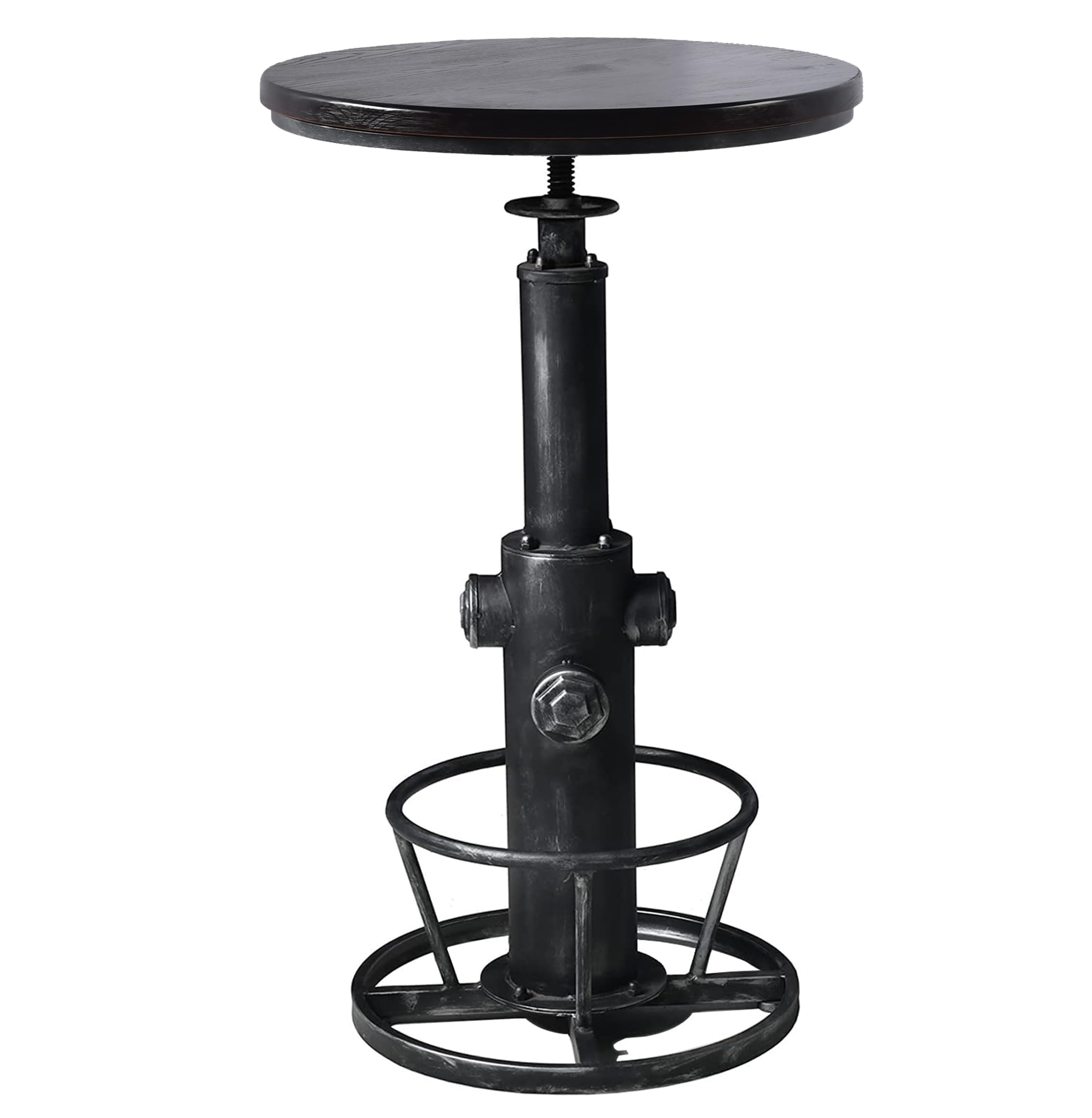 LOKKHAN Industrial Bar Table 38.6"-48.4" Height Adjustable Swivel Round Wood Tabletop 23.7" Dia, Kitchen Dining Office Coffee Bistro Pub Table (Aged Blue)
