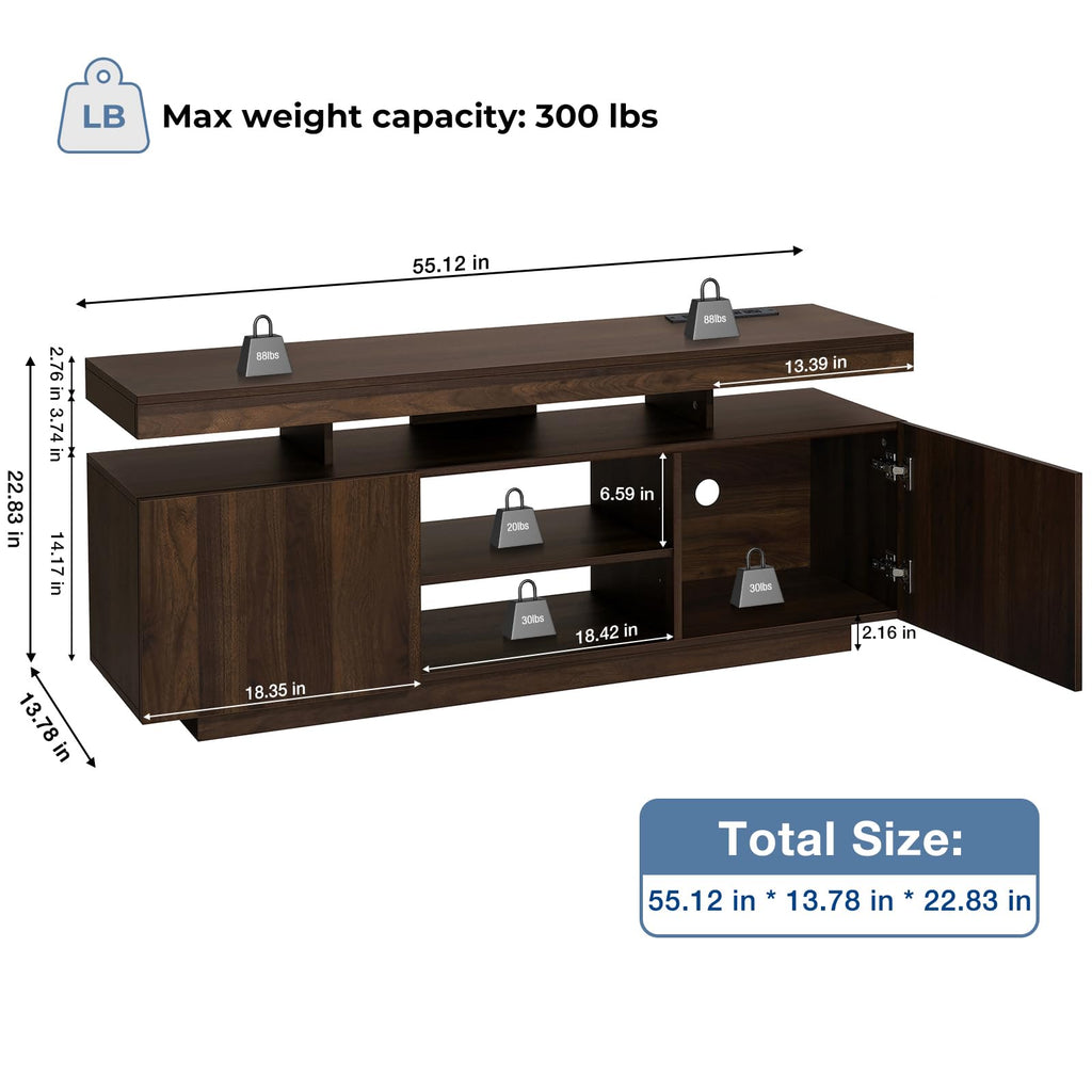 HOMMPA Modern LED TV Stand for 55 Inch TV, Black Tall TV Console with Power Outlet, Entertainment Center with Storage, High Gloss Gaming Media Console Cabinet for Living Room (47 Inch)